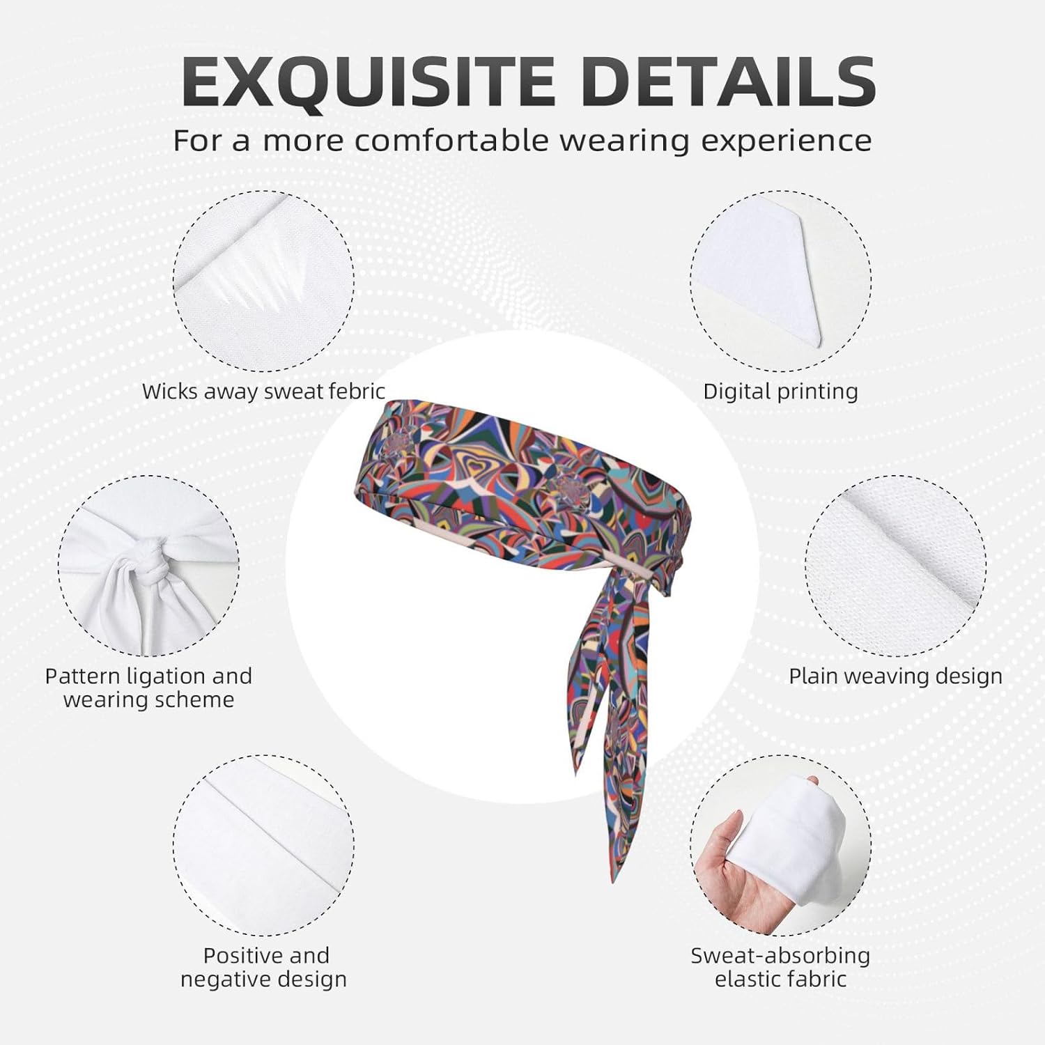 Tie Headband Men Women, Vortexflare Print Sports Sweatband | Adjustable Tie-Back, Moisture Wicking. For Running Yoga Tennis Basketball Cycling Workout, Vortexflare Pattern