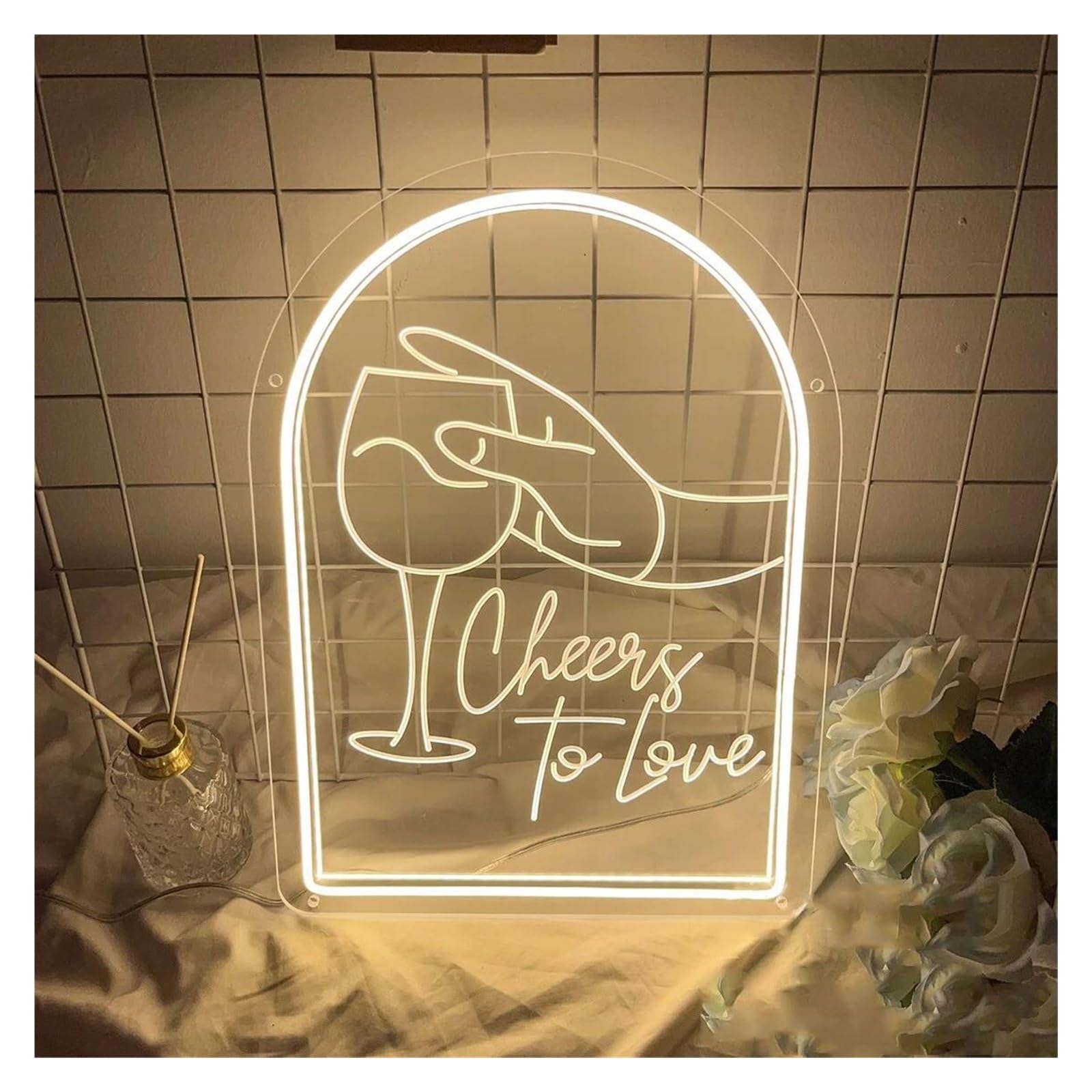 LEMST Signs Lamp LED Cheers to Love Neon Sign, Warm White Light, USB Powered Decor for Wedding & Anniversary Party 30cmx38cm