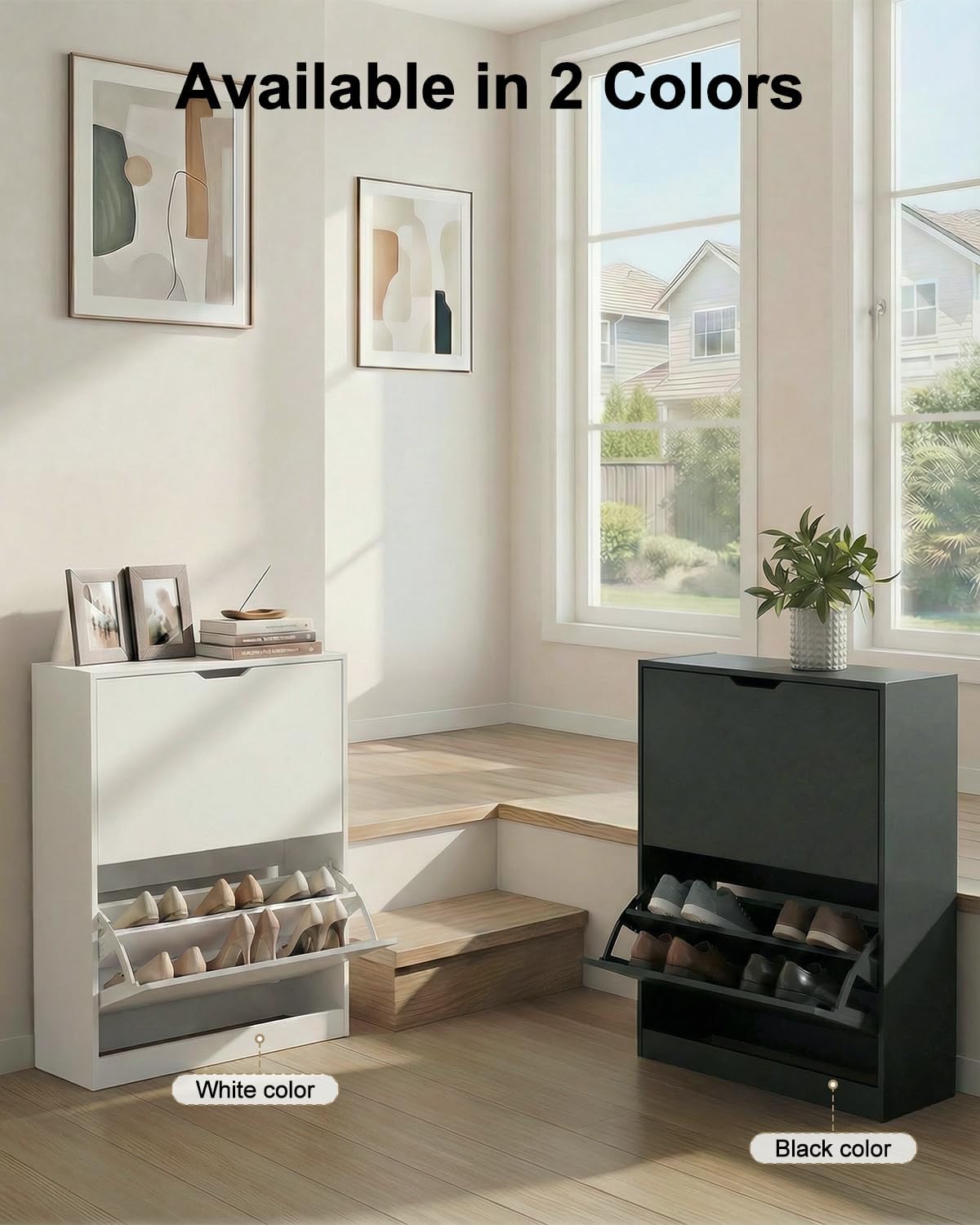 Shoe Cabinet, Narrow Freestanding Shoe Organizer for Hallway or Living Room