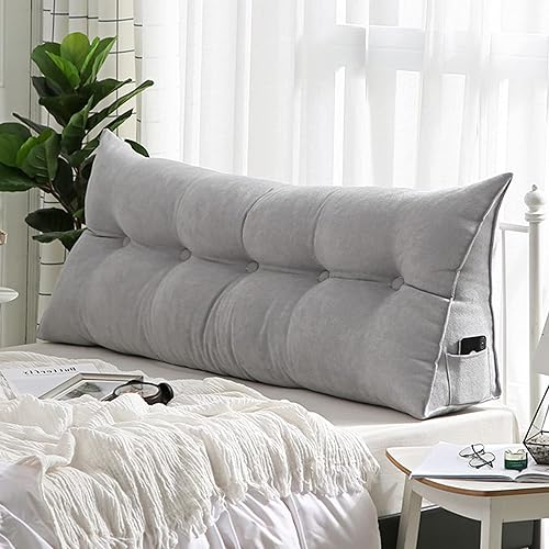 Cojín de almohada triangular copetudo para respaldo, funda extraíble, almohada de lectura, cojín de lectura para cabecero grande para cama, sofá,