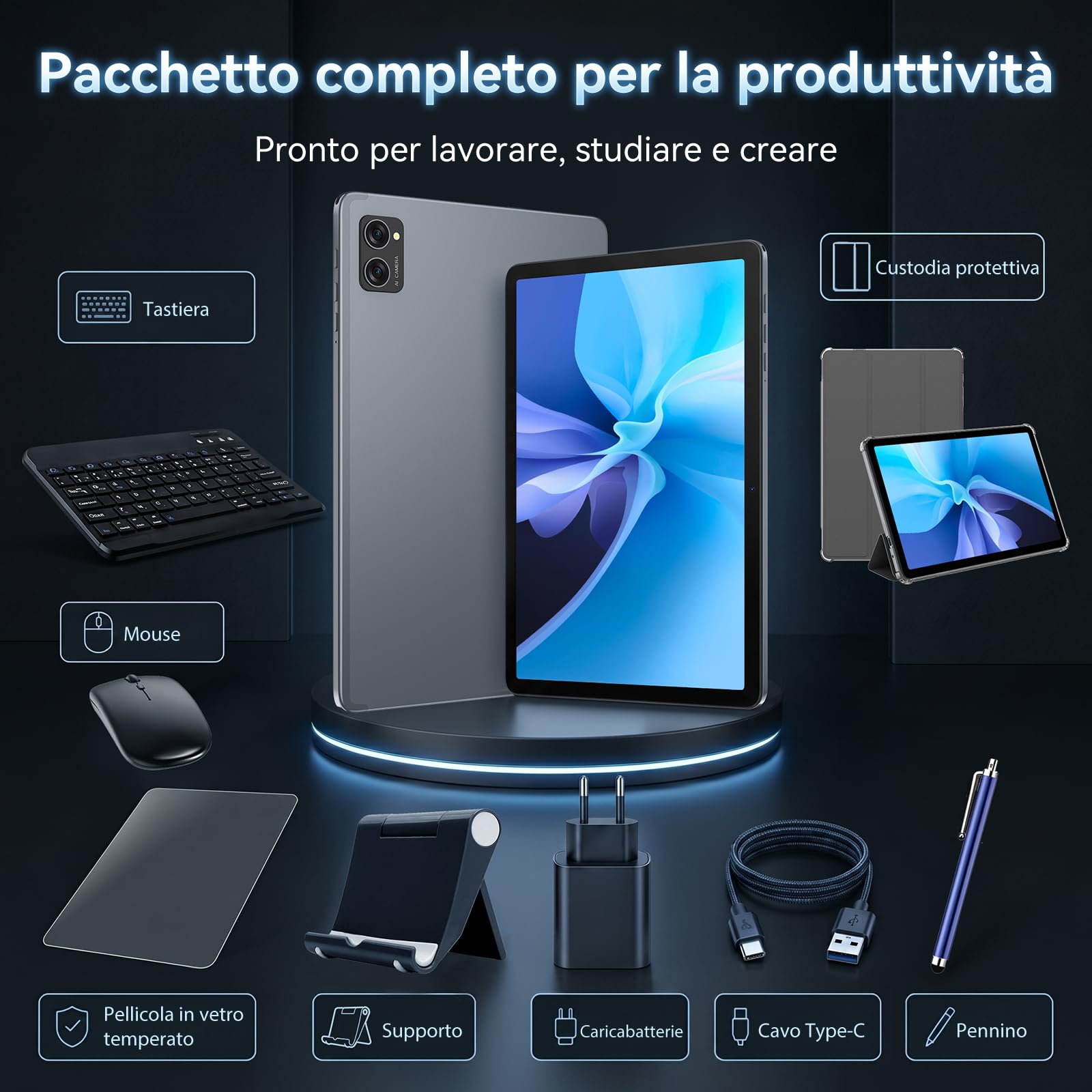 TABWEE Android 16 Tablet in Offerta, 24 GB + 256 GB (2 TB TF) | Tablet con Tastiera e Penna, Gemini AI , Widevine L1, Tablet 10 pollici, 8 MP+ 5 MP, Face ID, GPS (Garanzia di 4 Anni)