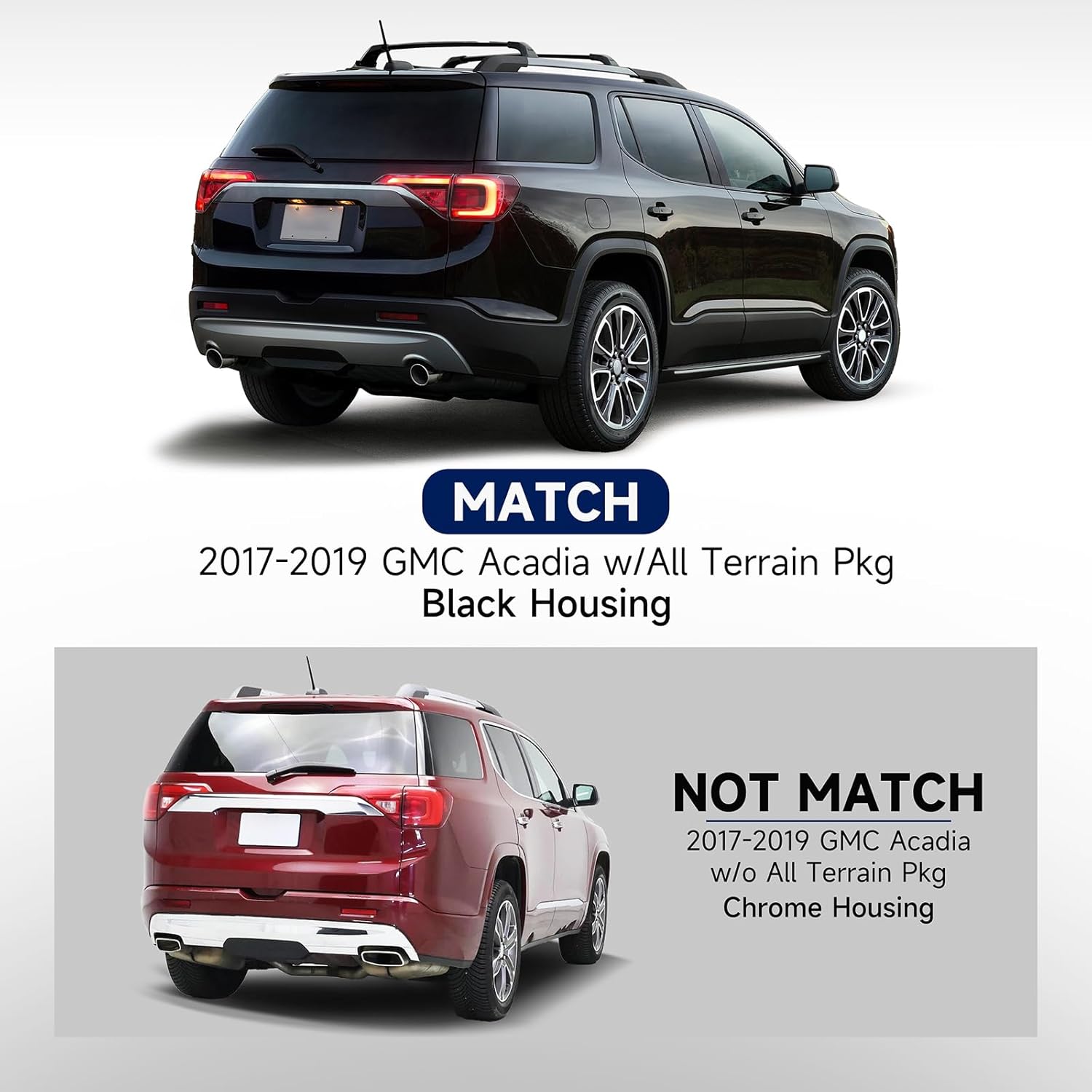Tail Lights Compatible with 2017 2018 2019 GMC Acadia Black Housing W/All Terrain Pkg LED Taillights Right Passenger Side, OEM:GM2805127 84709438
