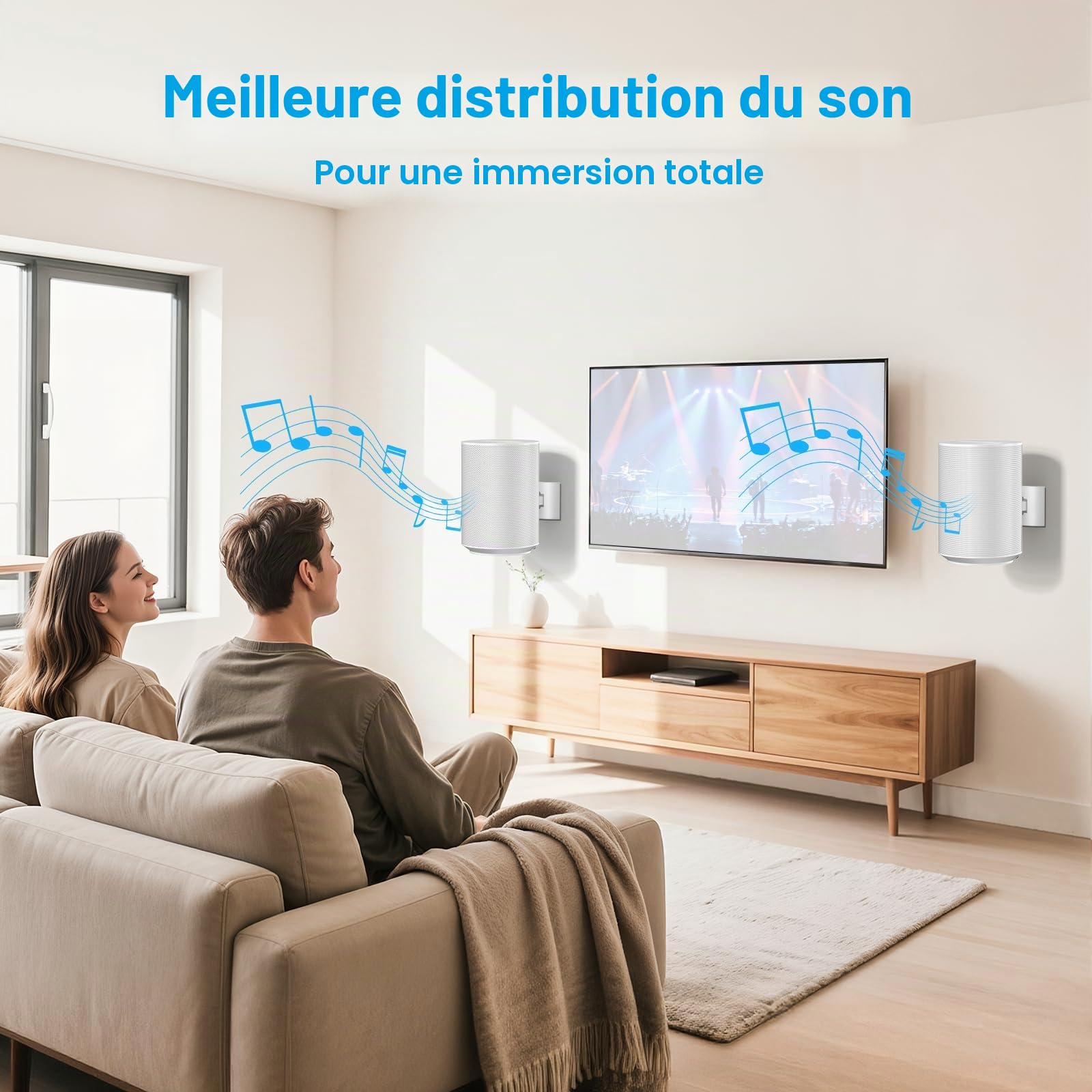 Lot de 2 supports muraux pour enceintes Sonos Era 100, montage au plafond ou support inclinable et pivotant et réglable pour montage mural Sonos Era 100, blanc, avec options de montage flexibles.