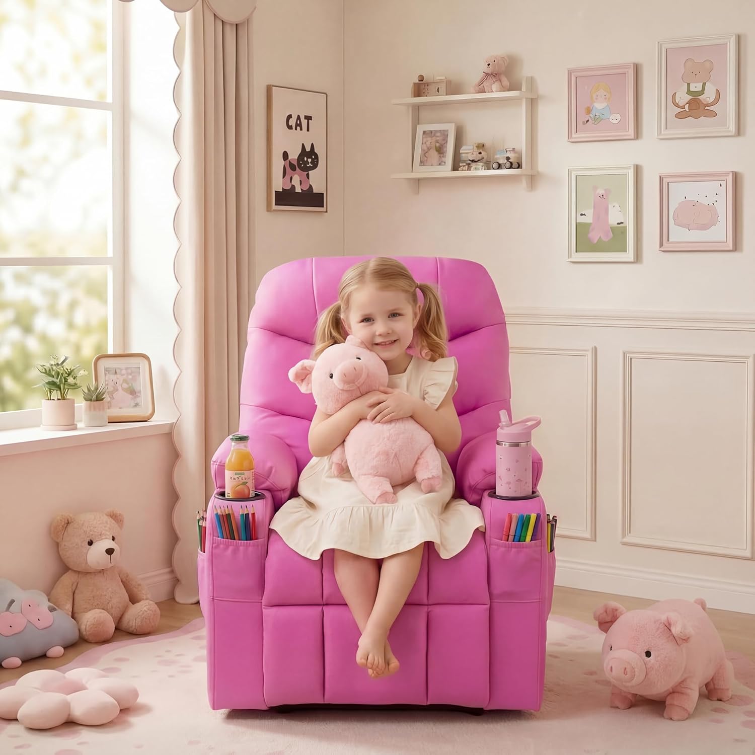 Donut Larger Kids Reclining Chair Leather Recliner Sofa Push Back Children Ages 3-12