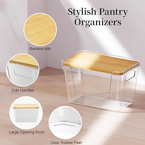 Miniatura 5 de Delamu Paquete de 2 dispensadores de bolsas de basura con tapa de bambú, organizador de bolsas de basura de plástico transparente para bolsas de 4 a