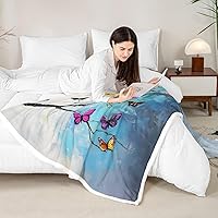 Vista 3 de Colorful Butterfly Fleece Flannel Blanket,Rustic Tree Butterflies Bed Sofa Couch Blanket,50"x60",Retro Blue Tie Dye Fuzzy Soft Fleece Throw Blankets