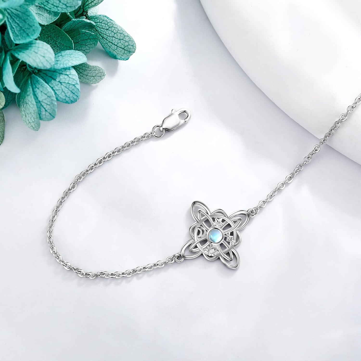 Witches Knot Bracelet 925 Sterling Silver Evil Eye Pentagram Moon Celtic Moonstone Bracelet Jewelry for Women - Image 3