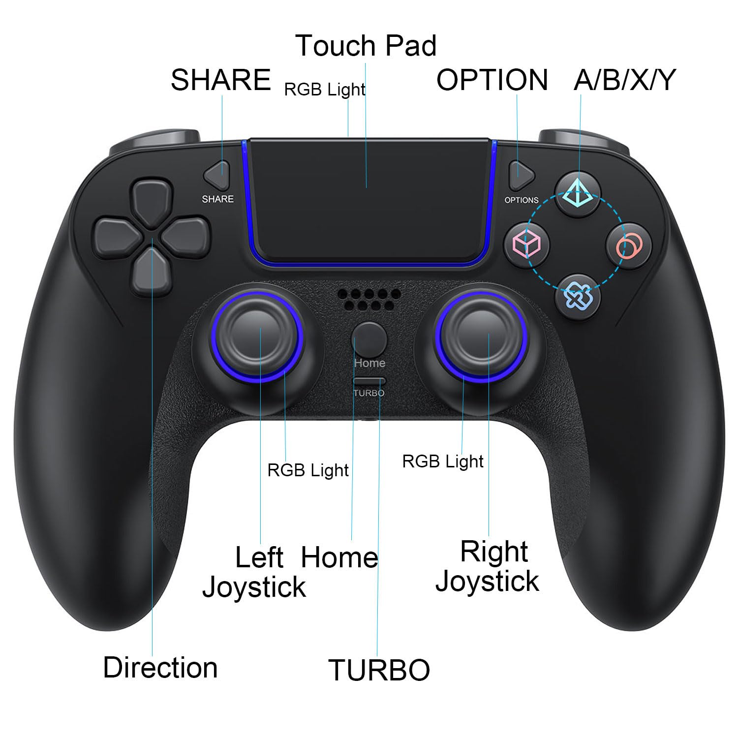 Mando de juego inalámbrico para PlayStation 4 Bluetooth de repuesto para PS4 Slim/Pro y Windows PC, recargable, portátil, doble vibración, joystick remoto con función turbo/mapeo
