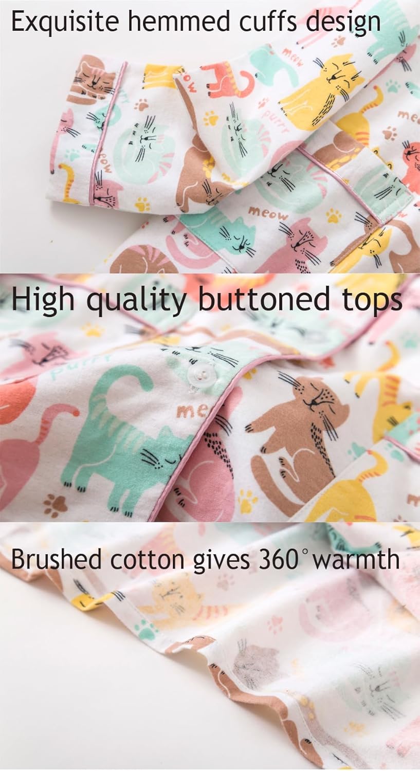 Women Pajamas Set Flannel Cotton Long Sleeve Button Down Top Pants Warm Sleepwear S-XL - Image 4