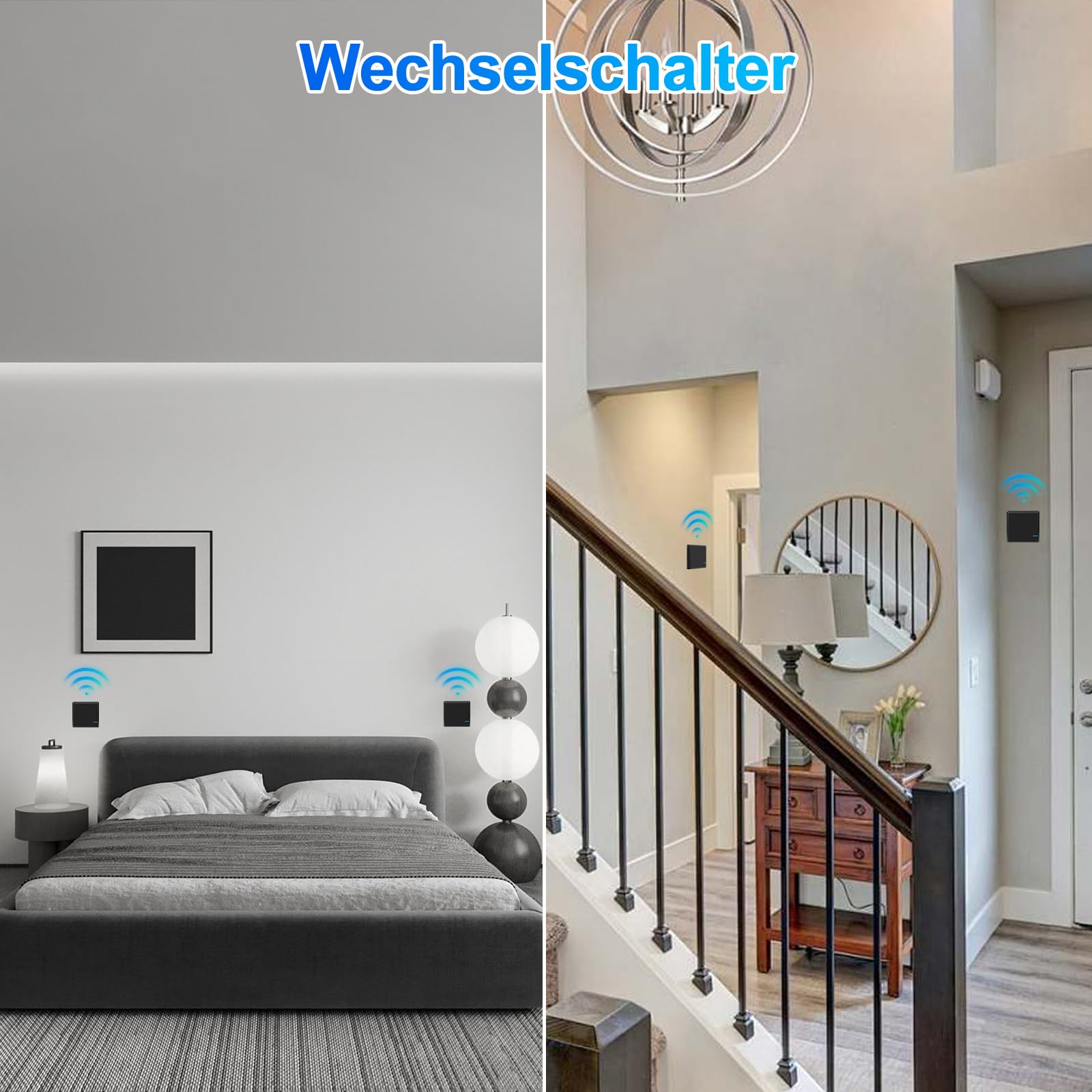 NineLeaf Funkschalter und Empfänger Set 230V,schwarz Funk Lichtschalter ohne Verkabelung,400m Reichweite,IP66 wasserdicht für Bad,Küche,Garten & Außenbeleuchtung,10A/1000W,4PK