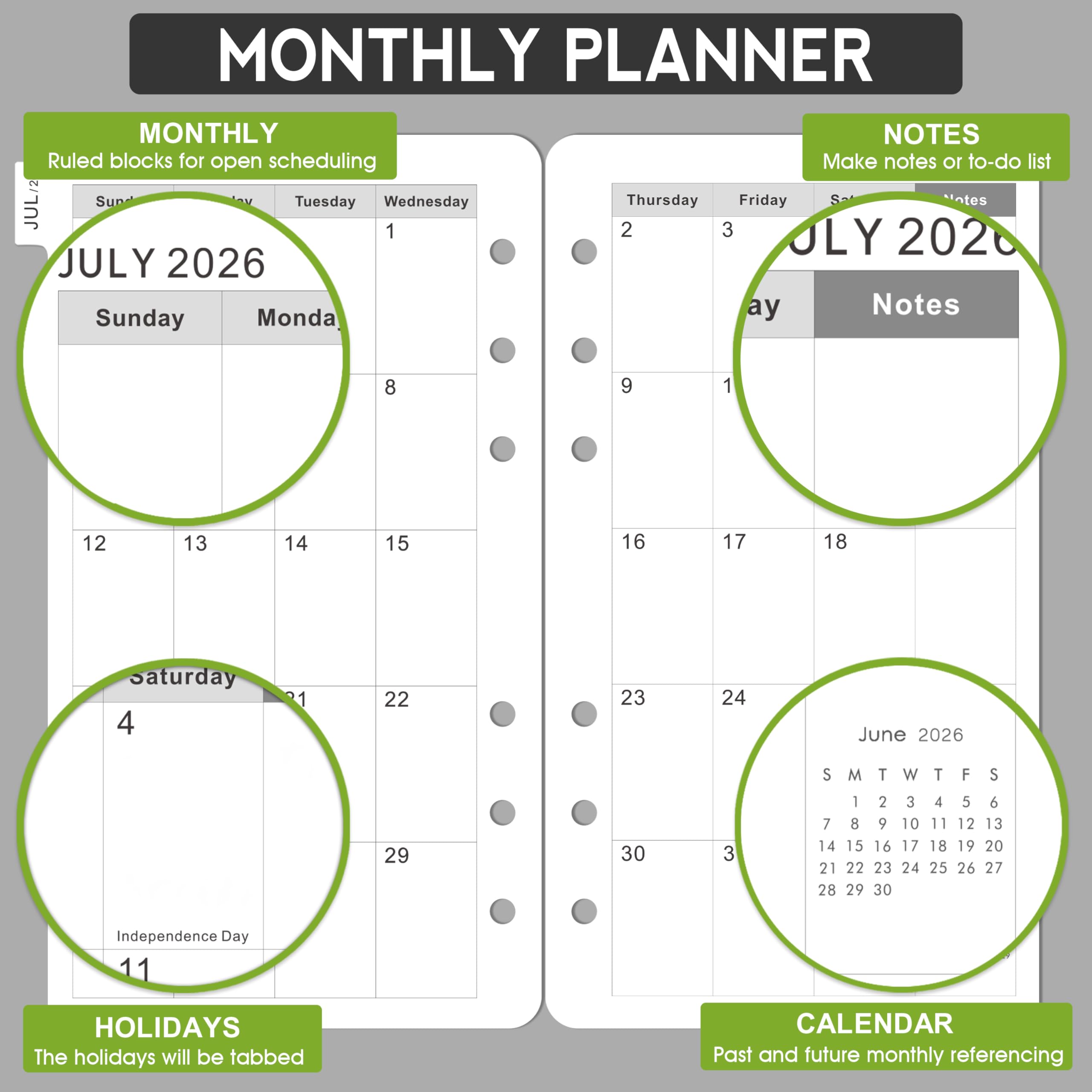Snapklik.com : 2026-2029 Monthly Planner Refill - A6 Size, Planner Inserts