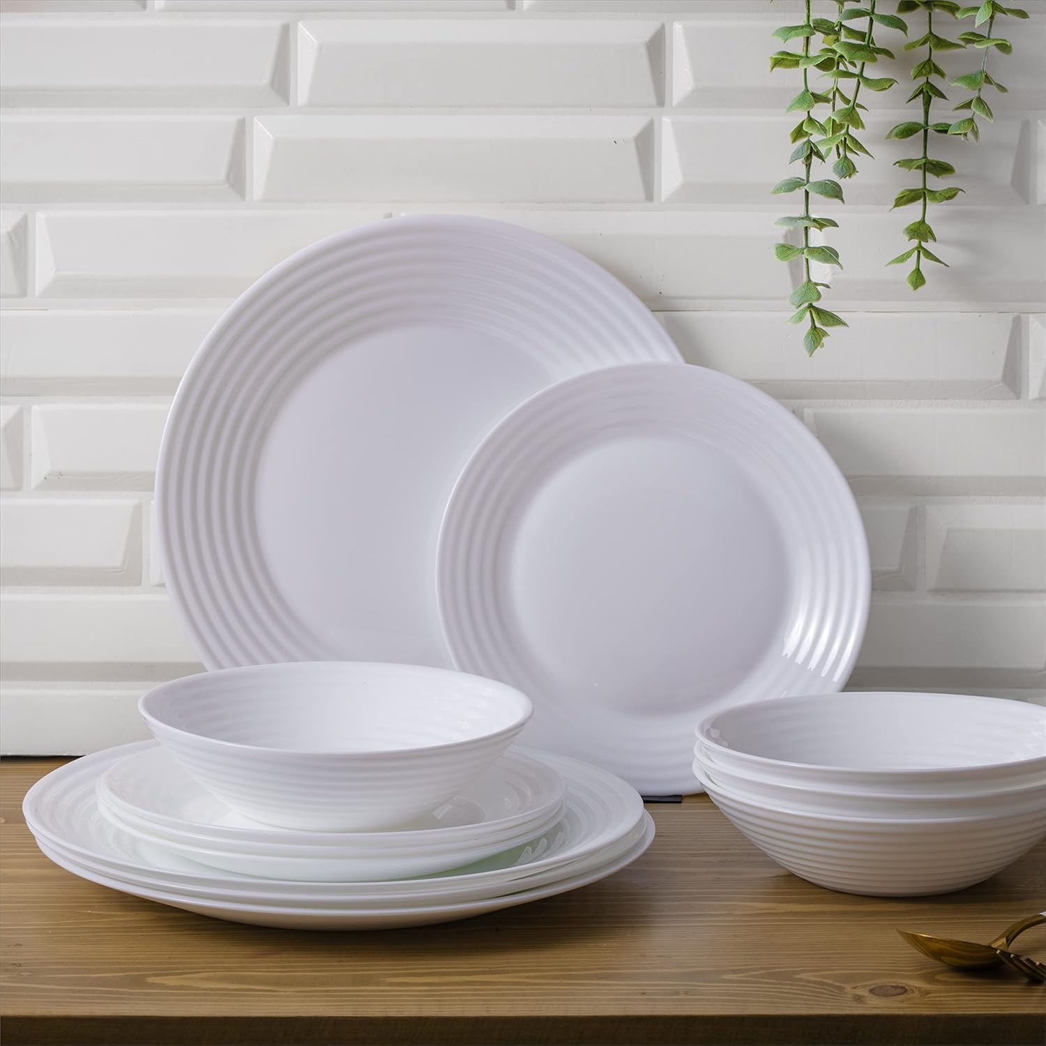 Blueniya Dinnerware Set 12 pcs Dish Set White Plates Durable Dinner Plates