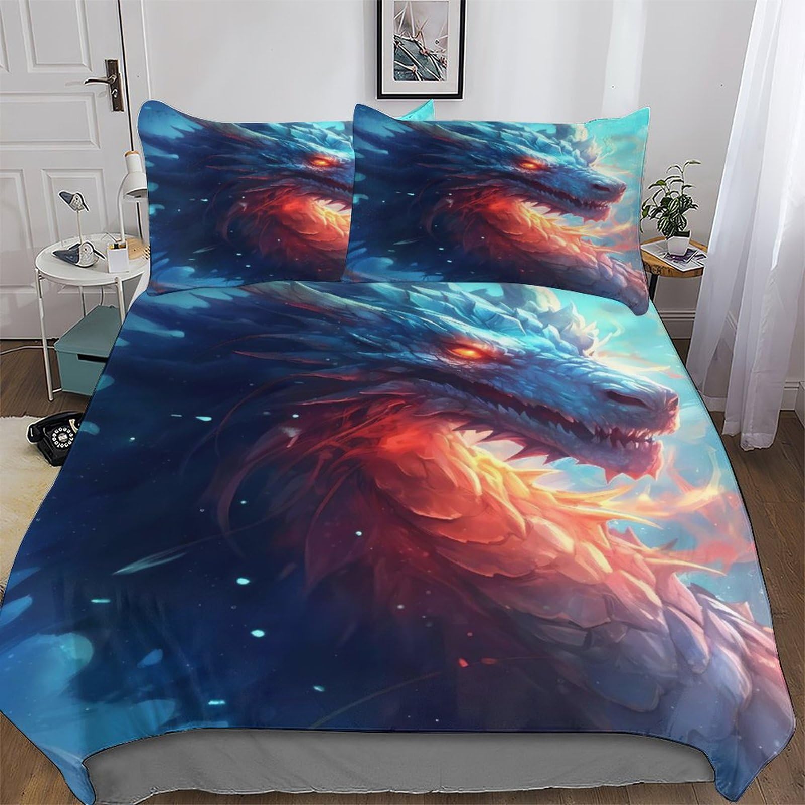 Housse de couette dragon 220x240 cm en microfibre de coton pour lit king size d'ado