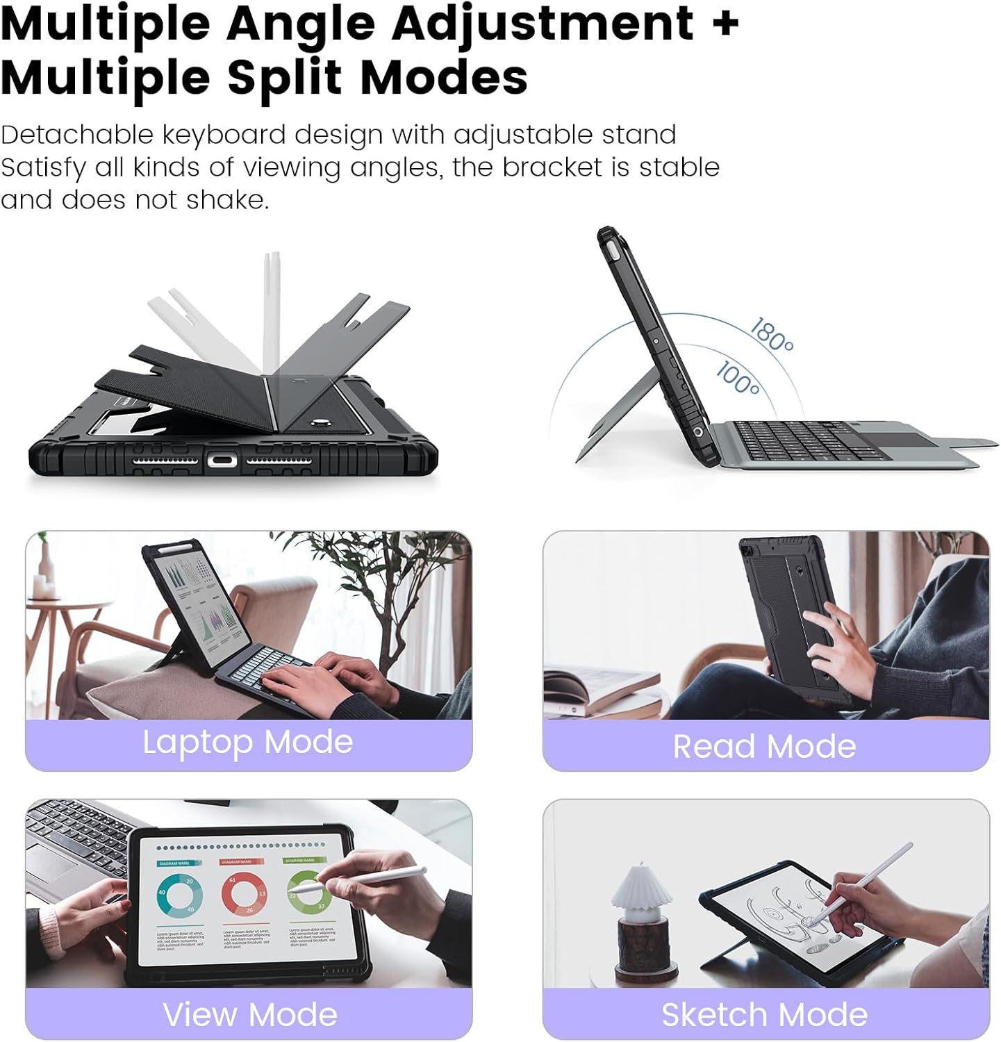 Nillkin iPad 9th Generation (10.2", 2021) Case with Detachable Keyboard, Magic Trackpad, 7-Colors Backlit, Portrait/Landscape Modes, Rugged Keyboard Case with Camera Cover for iPad 8th/7th Gen, Black