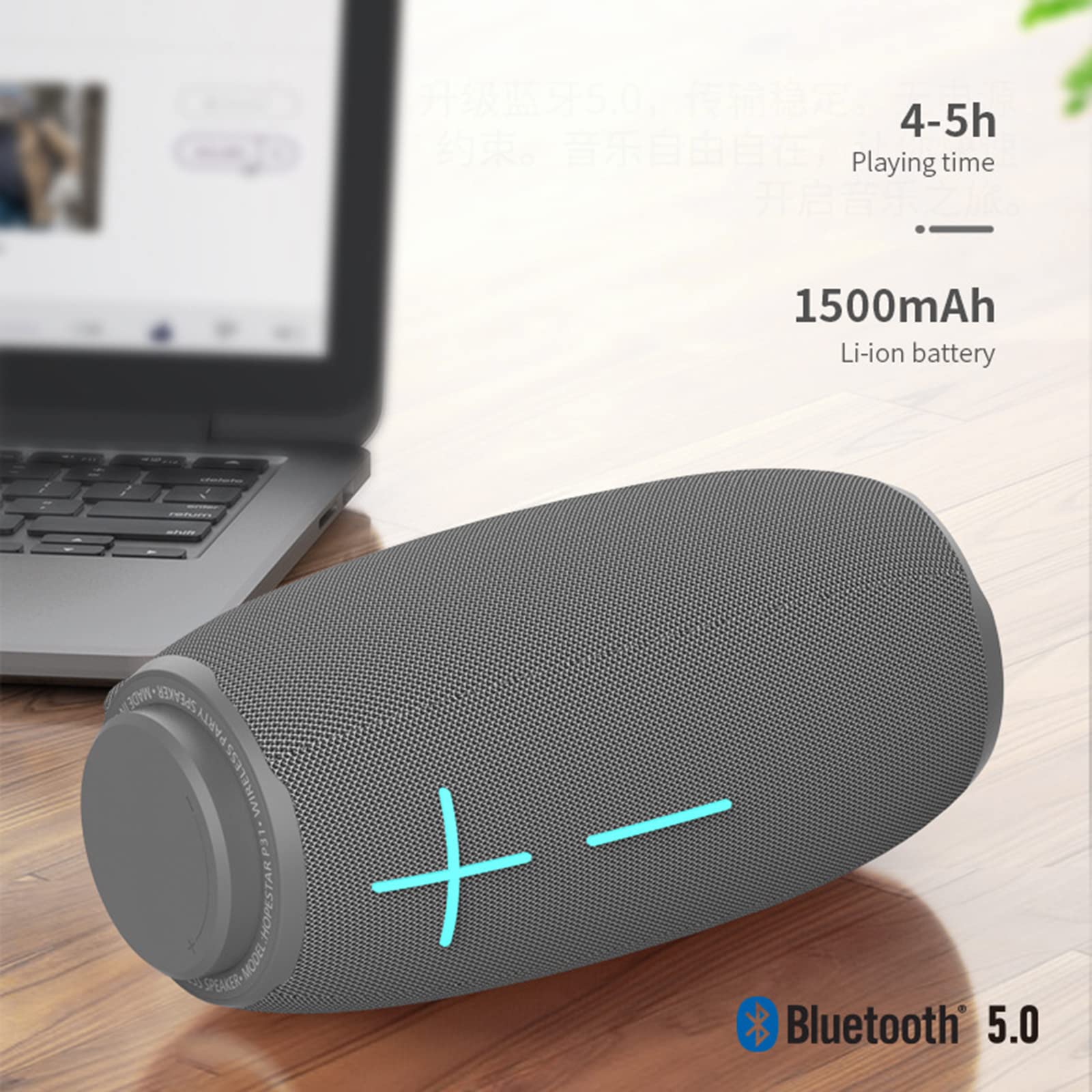 Głośnik Bluetooth, zewnętrzne lub wewnętrzne bezprzewodowe przenośne wodoodporne głośniki, 5 godzin odtwarzania z wejściem USB TF AUX Radio FM,Blue