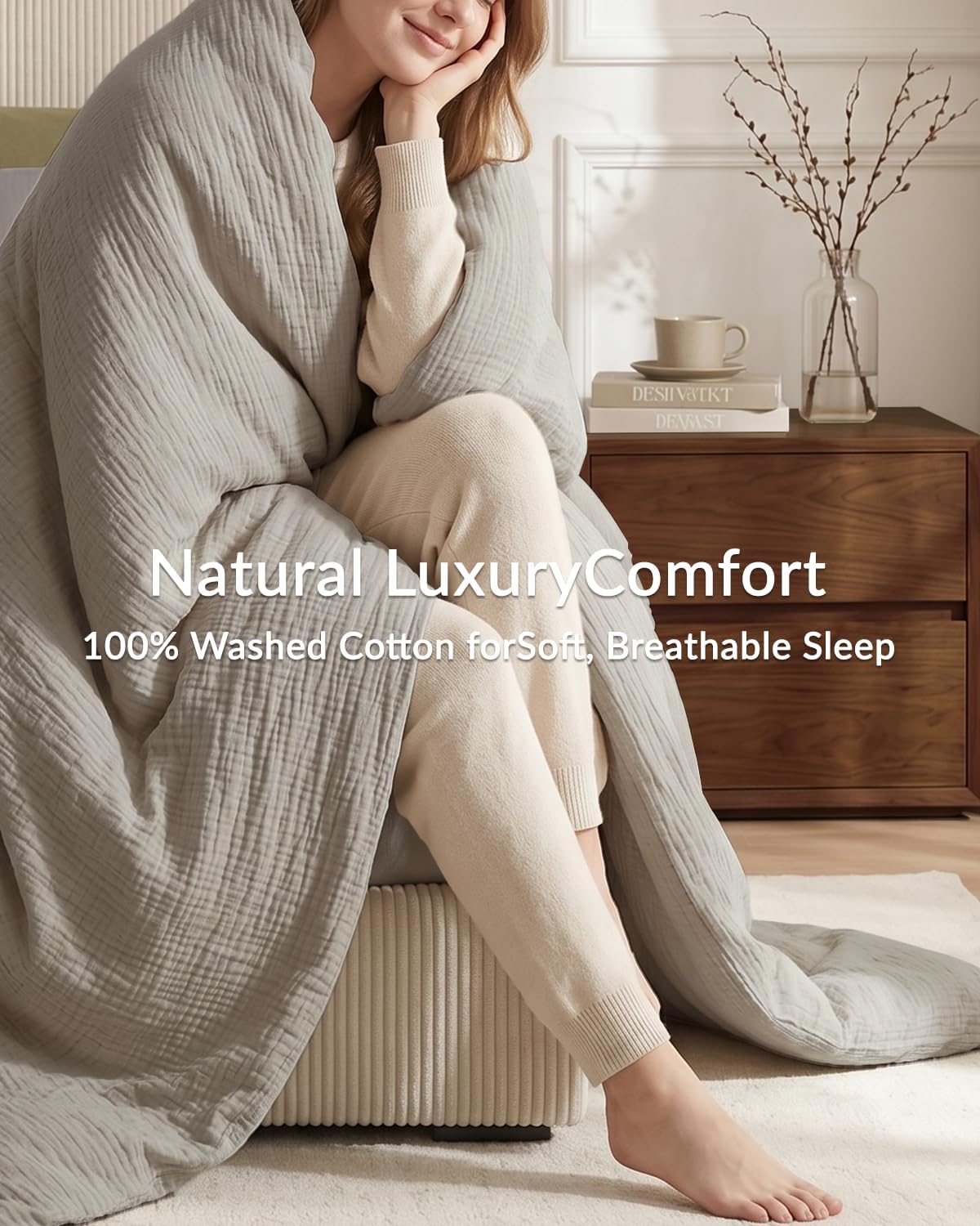 SE SOFTEXLY Muslin Duvet Cover Queen Size, 100% Washed Cotton Duvet Cover Set, Ultra Soft Comforter Cover Linen Like, 3 Pieces Minimalist Gauze Duvet Cover with 2 Pillowcases, 90"x90", Oatmeal