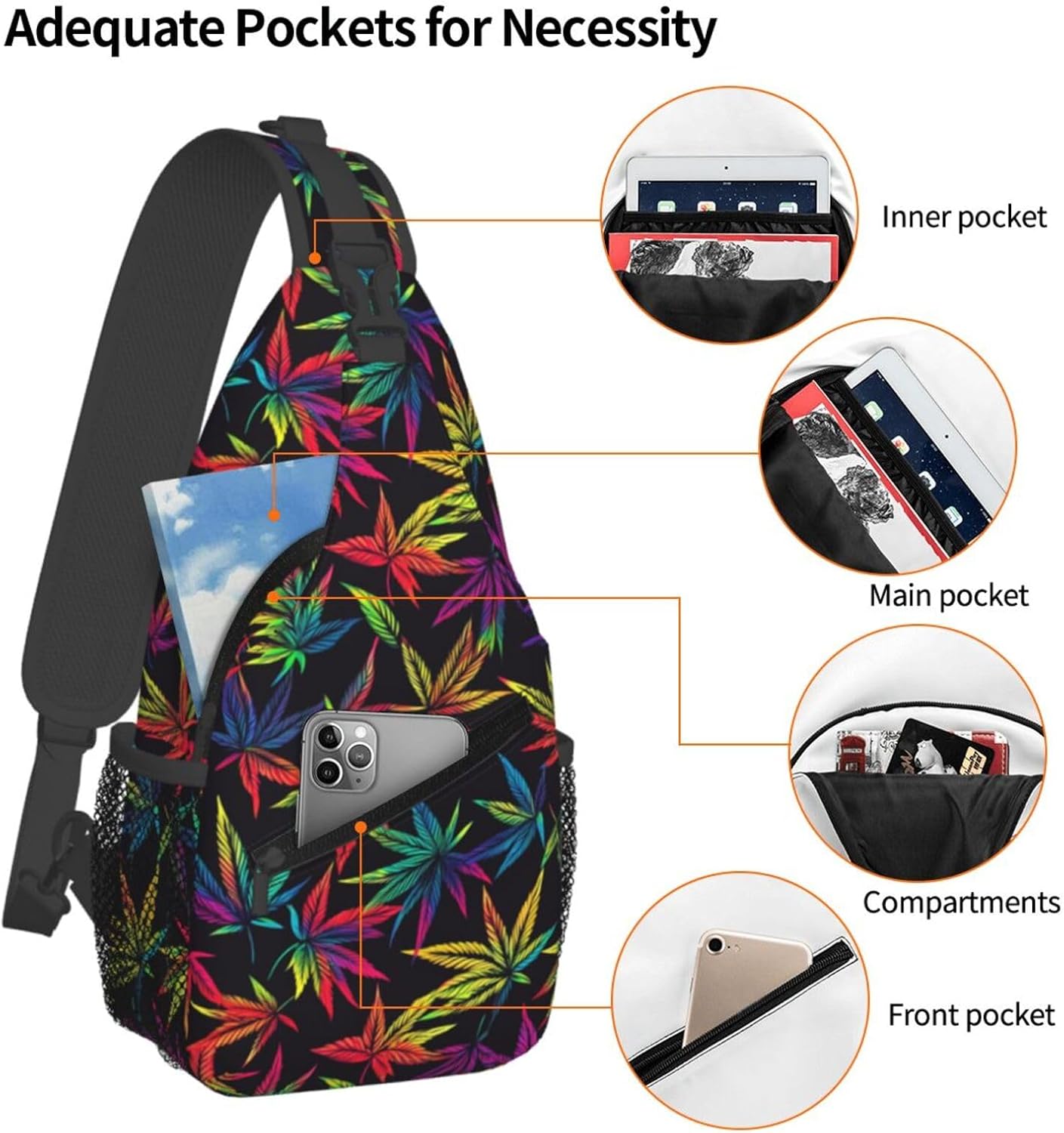 Colored Leaves Sling Backpack Hiking Backpack Crossbody Bag Sports Lightweight And Durable Chest Bag Shoulder Bag For Women Men - Image 4