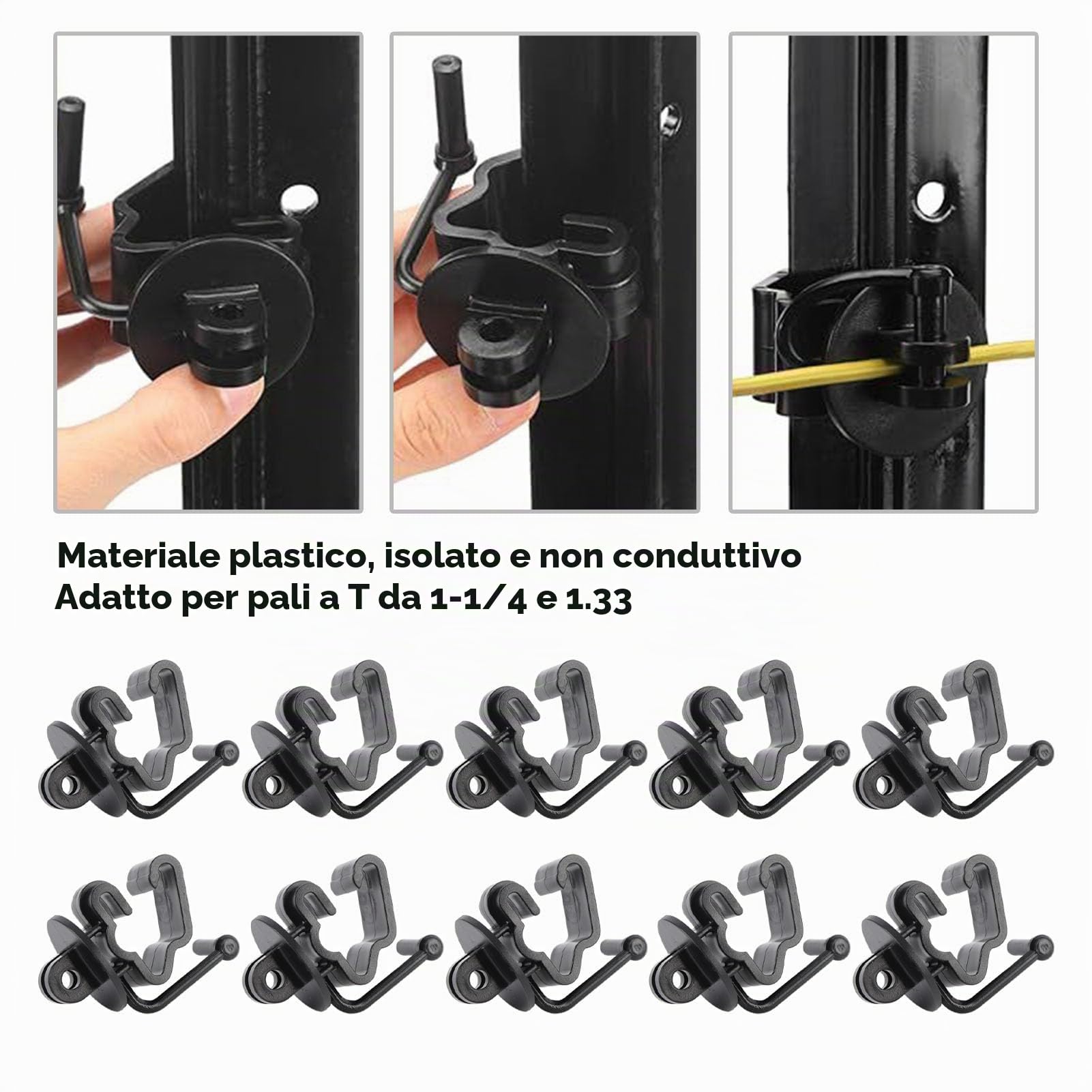 Isolatori per Pali a T, 25 Isolatori per Recinzione Elettrica in Plastica, Accessori Versatili per Recinzione da Giardino, Recinzione per Animali Domestici, Recinzione Agricola