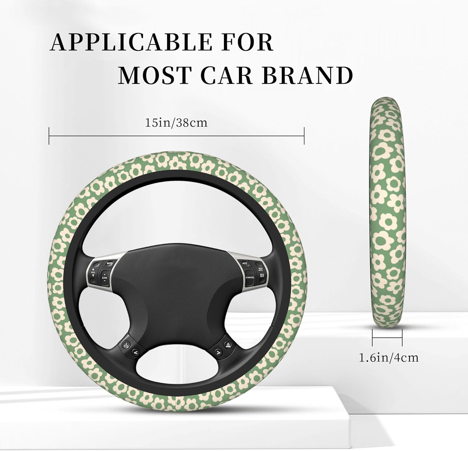 Vintage Groovy Flowers Steering Wheel Cover Cute Universal 15 Inch Car Accessories Protector for Women Fit Auto SUV Sedan Vans Trucks - Image 5