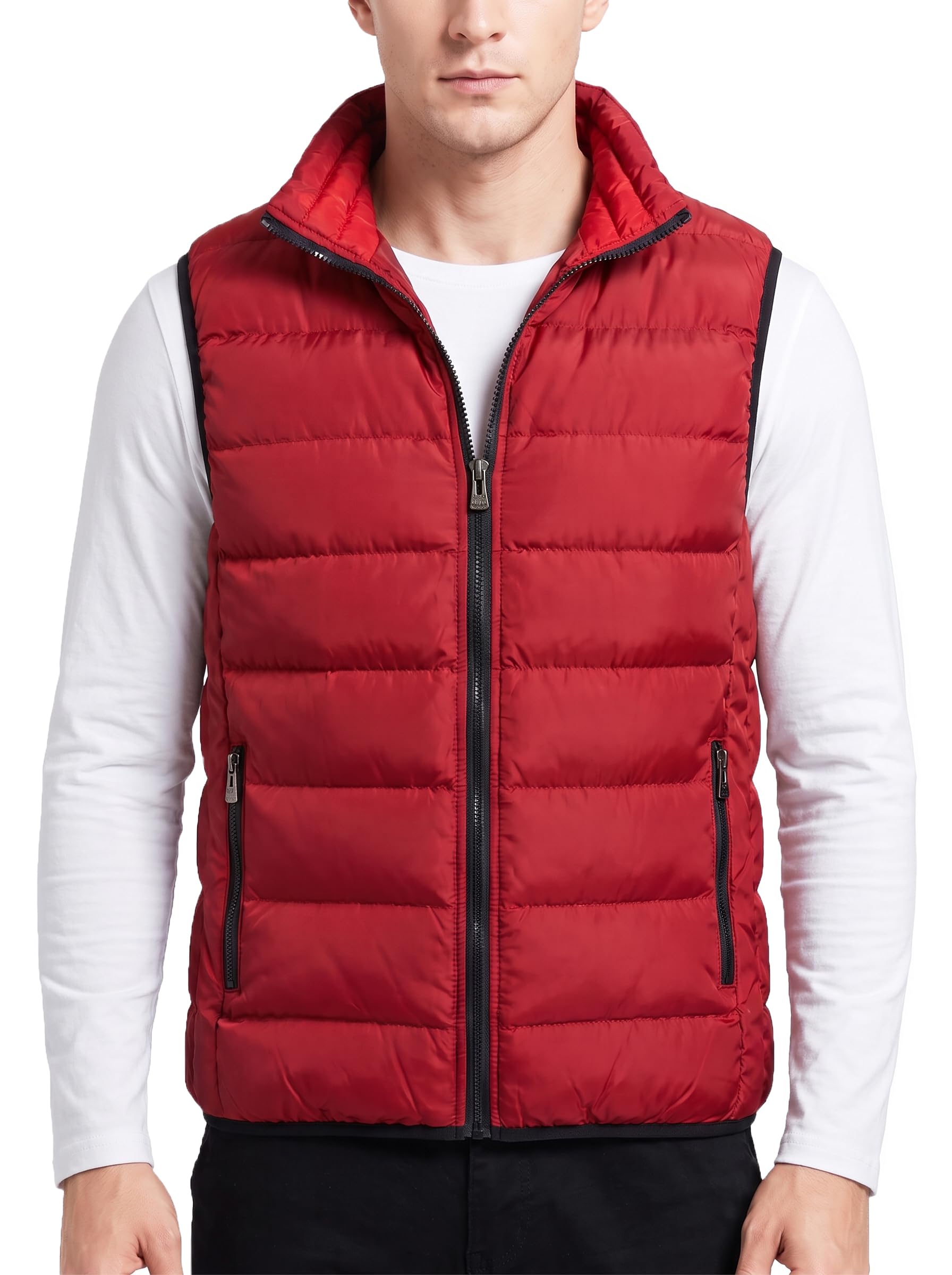 Men's Outdoor Casual Classic Quilted Vest Stand Collar Warm Puffer Vest Sleeveless Jacket Coat