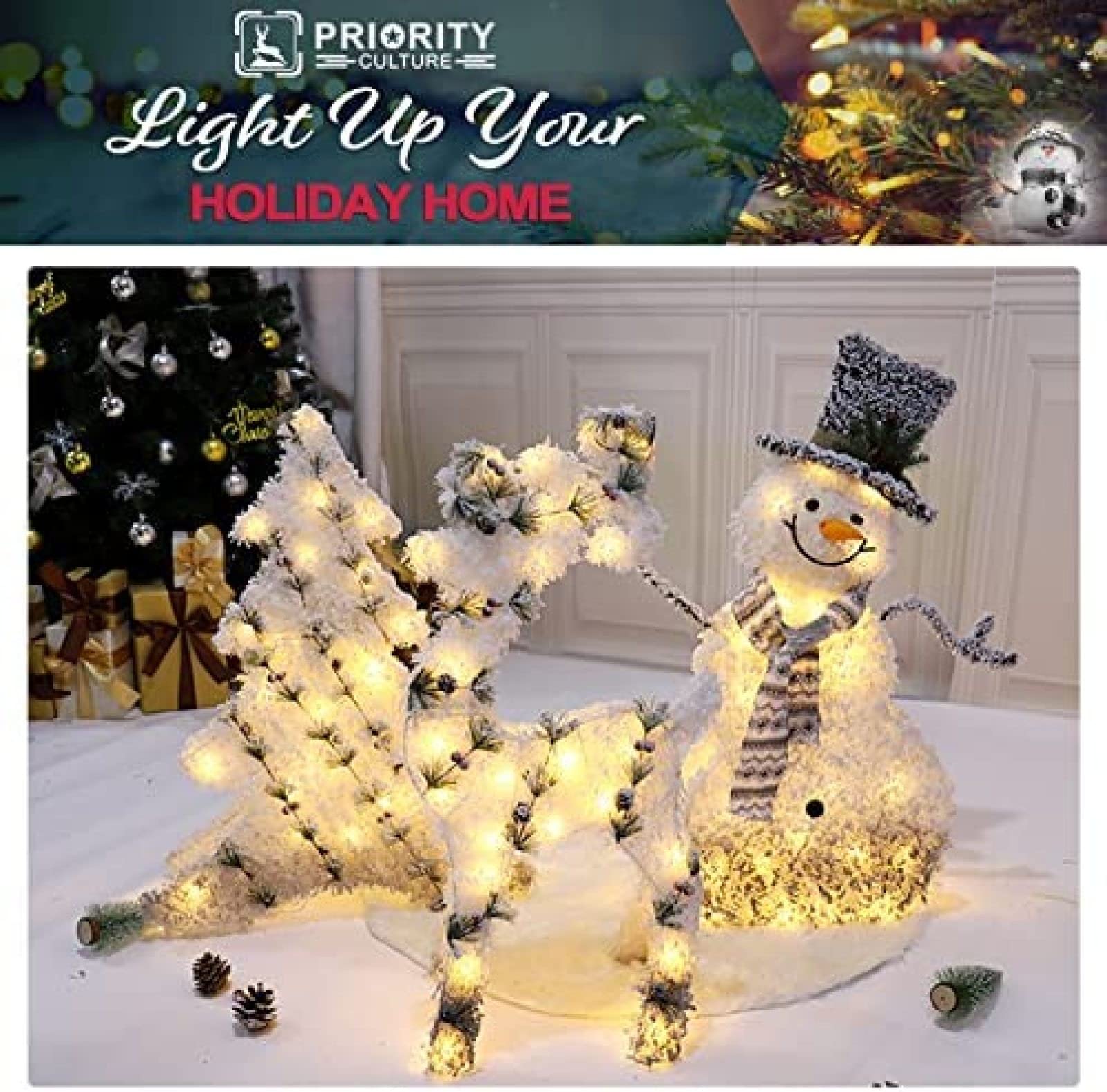 Decorazione Natalizia Con Luci E Musica - Cornice Con Pupazzi Di Neve, Timer Automatico, Alimentazione A Batterie/USB