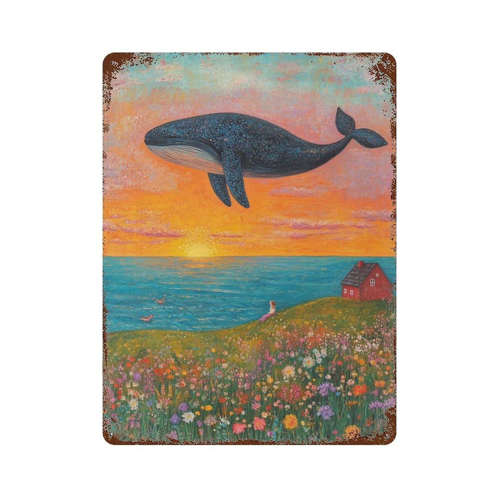 Garage Style Whale Watching Fantasy-1 Vintage Metal Tin Sign 15.7"x11.8", Industrial Home Decor for Bar And Workshop