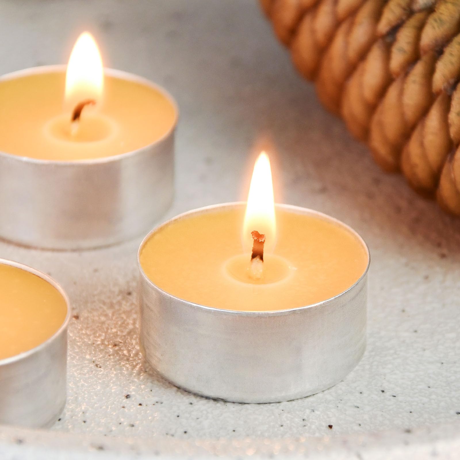 Natural Organic Beeswax Tealight Candles in Metal Aluminum Cup, Mini Beeswax Candle Bulk Unscent Smokeless 4+ Hours Burning - Yellow, Pack of 100