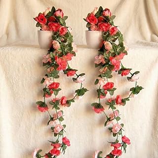 Dekorly Artificial Hanging Garland with Pot – 100cm Rose Vine, 10cm Decorative Pot for Table, Shelf & Wall Decor (2) Price In India