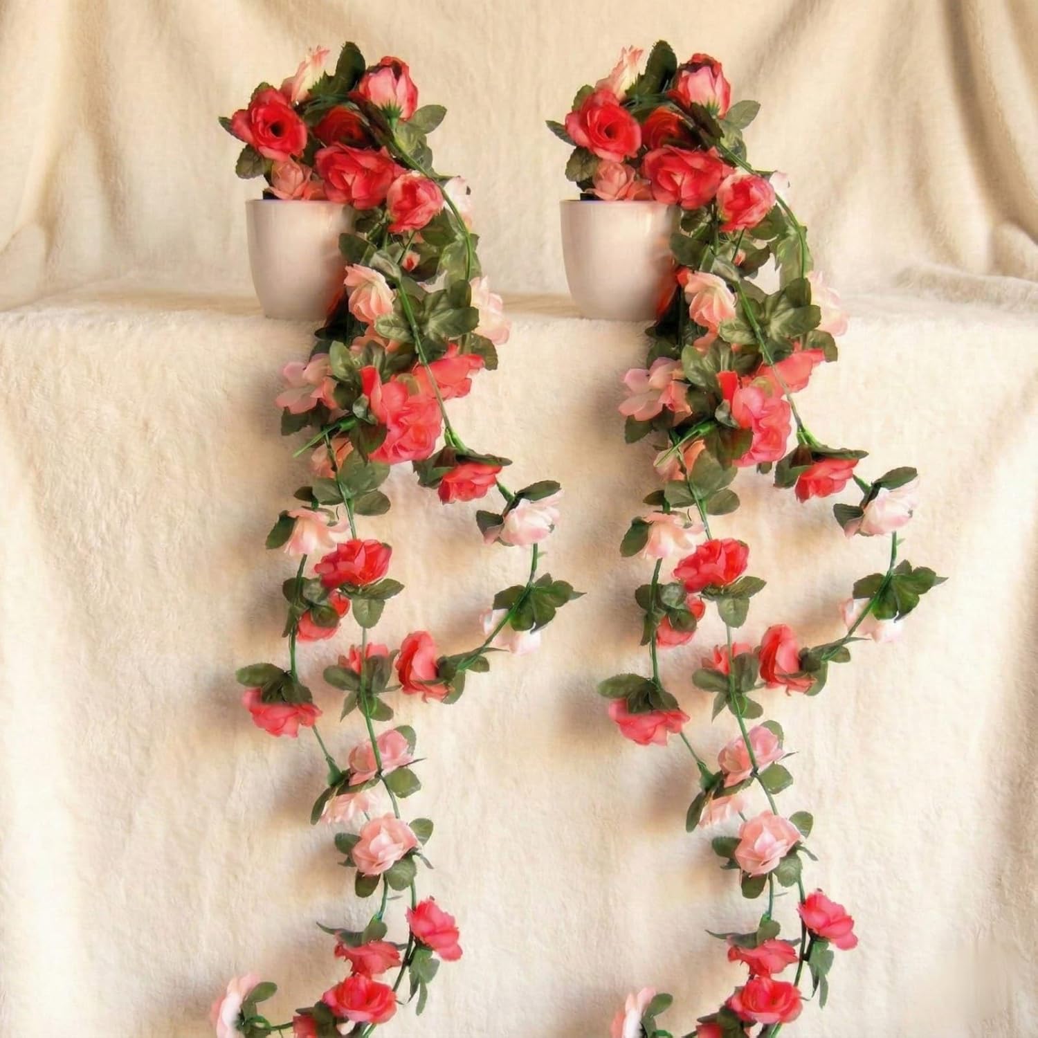 Dekorly Artificial Hanging Garland with Pot – 100cm Rose Vine, 10cm Decorative Pot for Table, Shelf & Wall Decor (2)