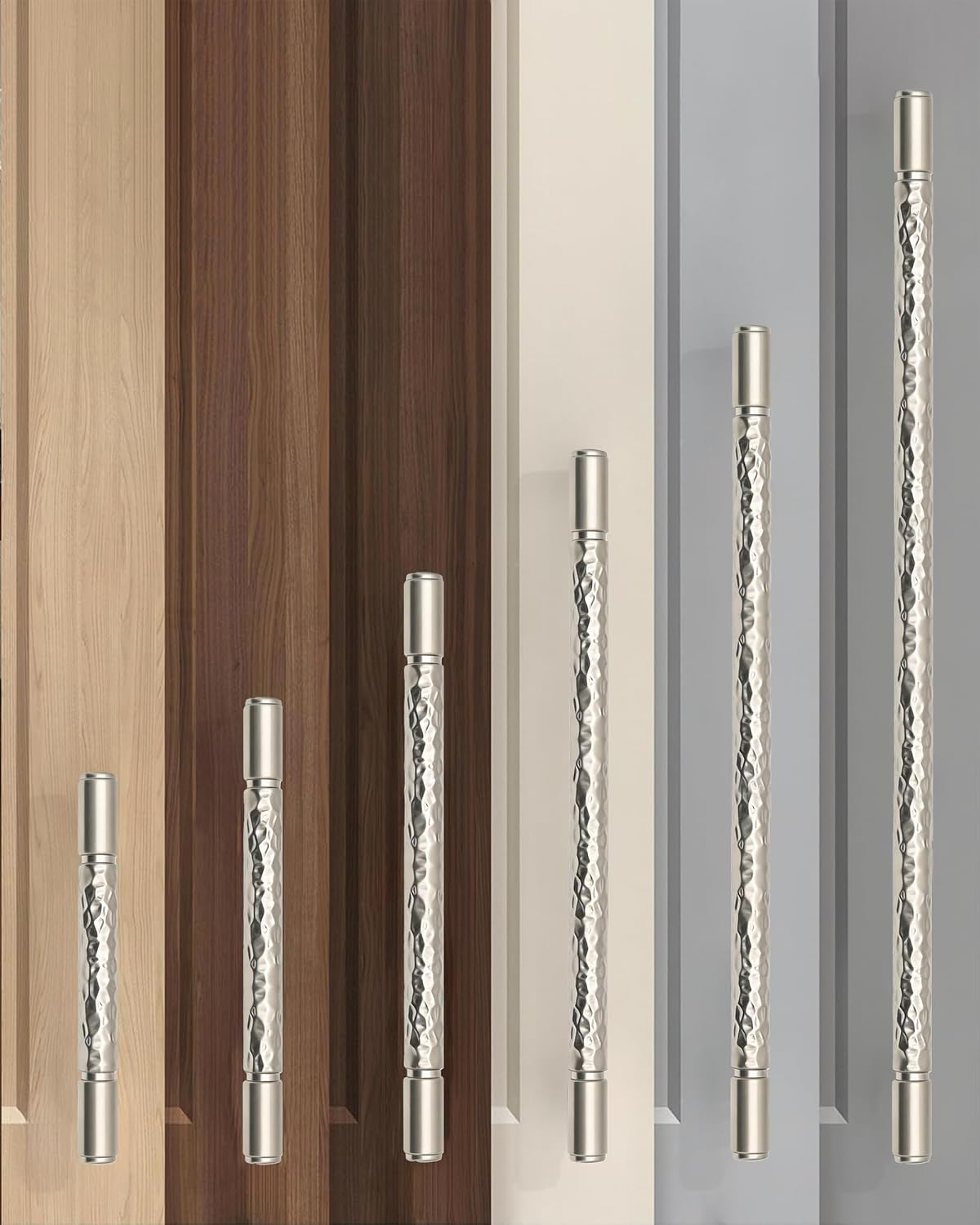 10 Pack Brushed Satin Nickel Cabinet Pulls 5 Inch(128mm) Hole Center Kitchen Cabinet Handles, Drawer Pulls Kitchen Hardware, Hammered Cupboard Handles Bathroom Solid Dresser Handles