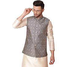 Maple Clothing Mens Indian Waistcoat Nehru Jacket Guest Bandhgala Wedding Vest Outfit Brocade Silk Blend