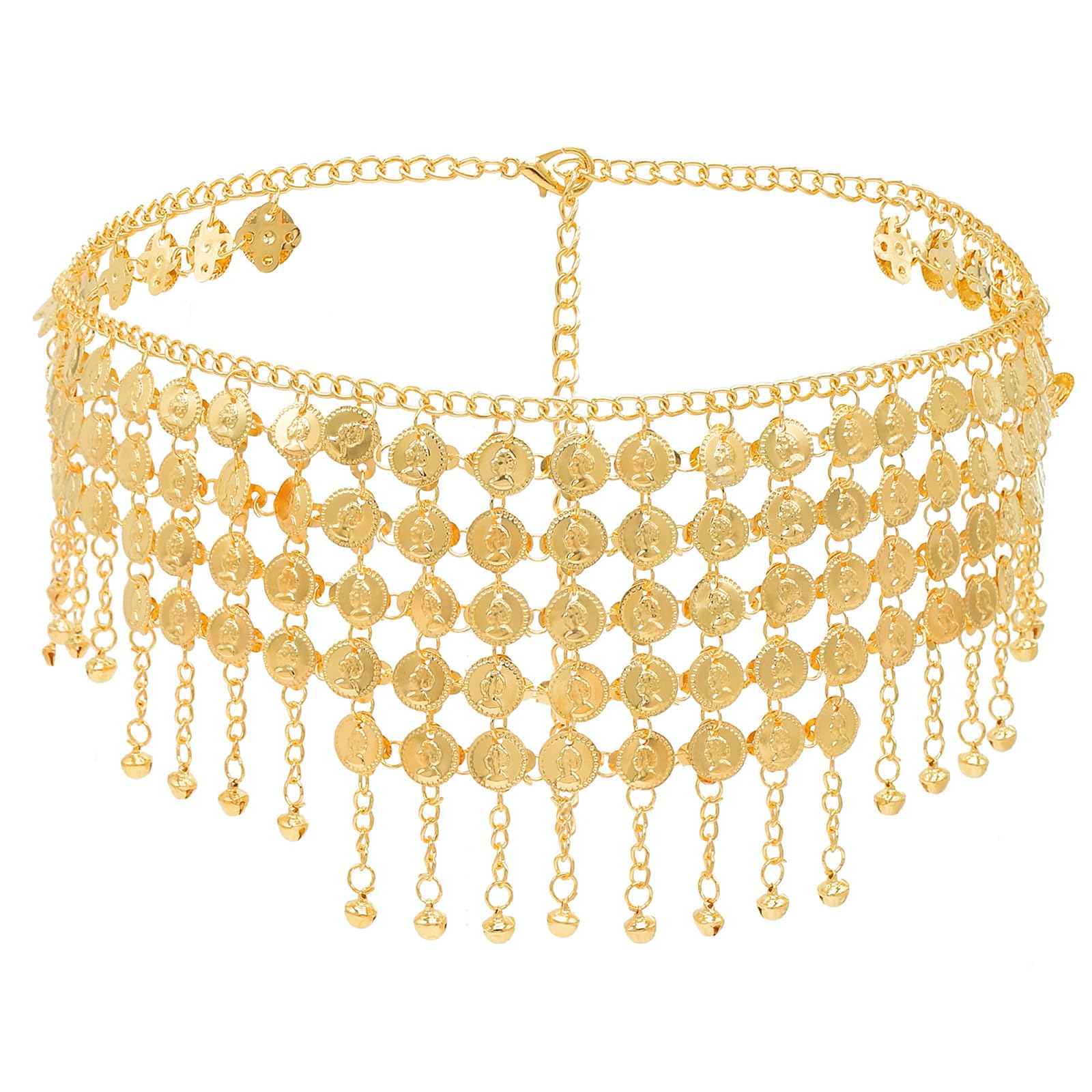 Belly Dance Hip Scarf Belt, Gold Coin Belt, Dangling Coins Belly Dancing Skirt, Length 43.3 Inches Adjustable for Stage Performances Latin Dance Yoga