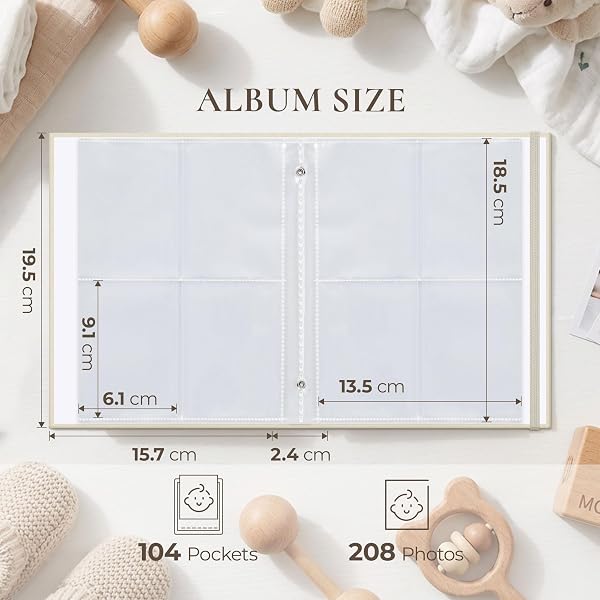 Vienrose Album Fotografico Polaroid Album per Foto Fujifilm Instax Mini Film, Compatibile Mini 12 11 9 & Polaroid Snap, 104 Tasche, fino a 208 Foto, Beige - 2