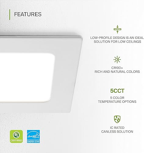 Miniatura 2 de ASD Iluminación LED empotrable cuadrada de 4 pulgadas  2700 K3000 K3500 K4000 K5000 K, 12 W 50 W Eqv  Luces de techo ultra finas y regulables con