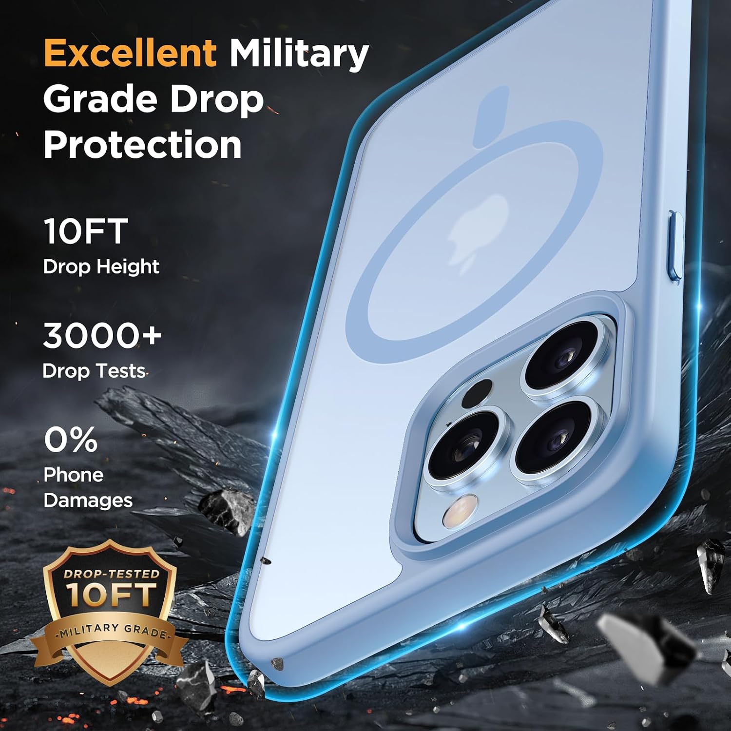 Miracase Magnetic for iPhone 13 Pro Case 6.1 inch (Compatible with MagSafe)（with 2X Screen Protectors） Military-Grade Protection, Anti-Fingerprint Translucent Matte Phone Case Cover, Light Blue