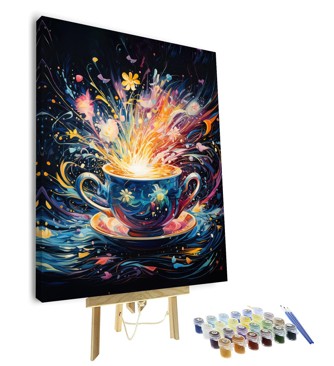 TISHIRON Paint by Numbers for Adults - Vibrant Coffee & Splashes Canvas Art, Adult Paint by Number Kits Abstract Wall Decor, Sip and Paint Kit for Beginners - 16"x20", Framed