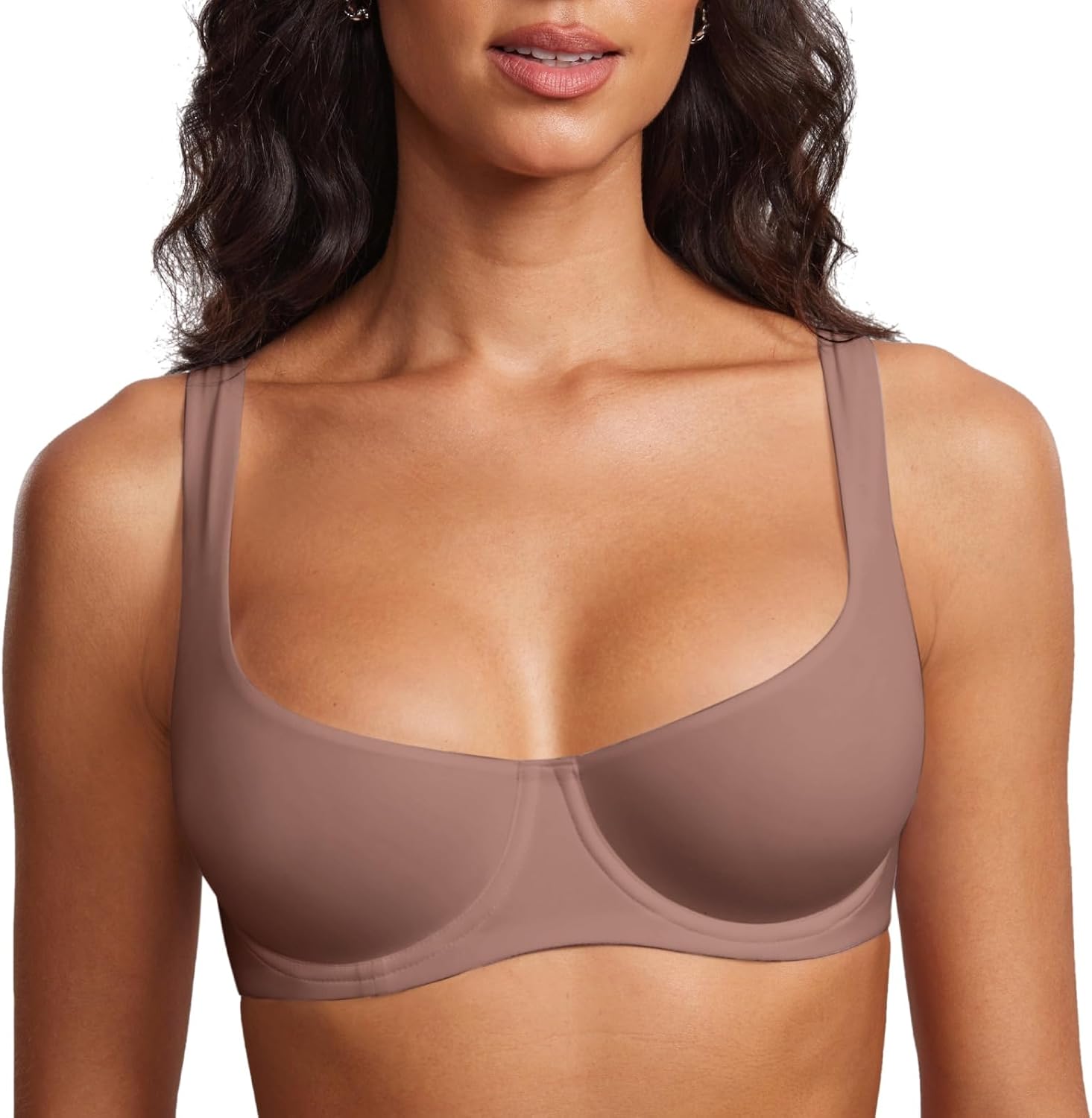 DOBREVA Women's Unlined Balconette Bra Underwire Supportive Plus Size Smooth Scoop Neck