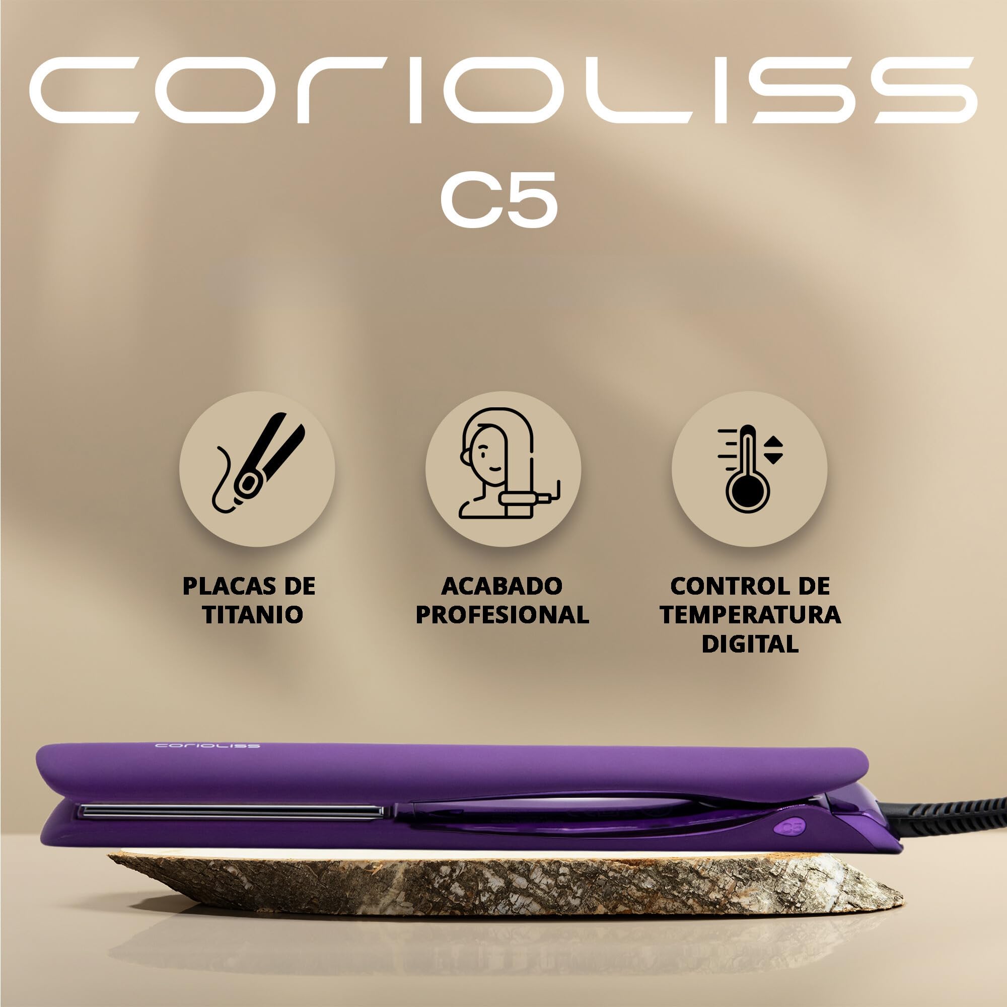 Corioliss C5 | Plancha del Pelo Profesional | Placas de Titanio | Alisado y Ondas | Temperatura Ajustable 80º-235º | Ionica | Apagado Automático Programable | Con Funda de Viaje | Purple