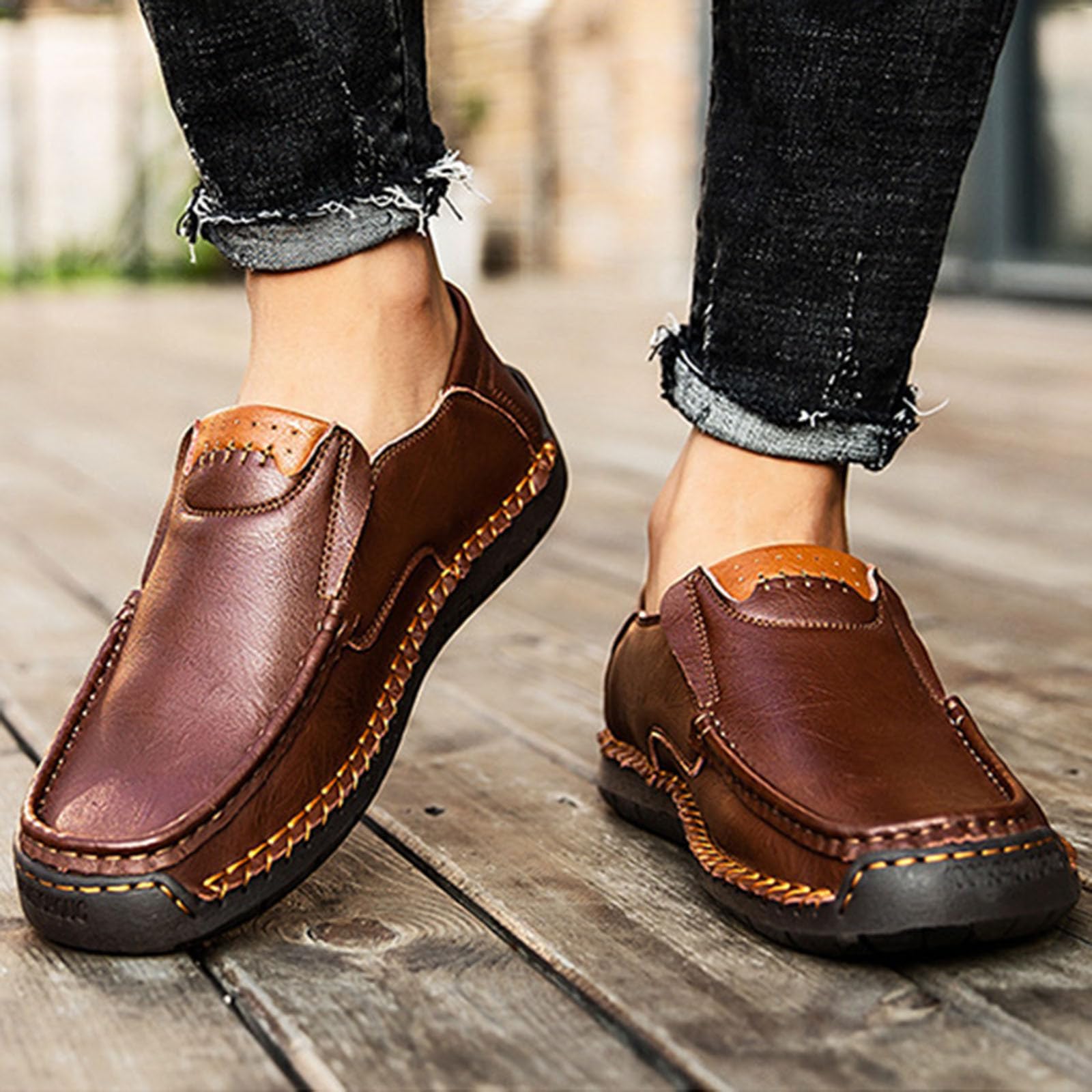 2026 Men's Casual Shoes - Produkttitel Paar Stil Handgemachte Herren Outdoor Freizeitschuhe EIN Fuß Flache Lederschuhe Frühling Low Top Plus Große Größe LeFu Rindsleder