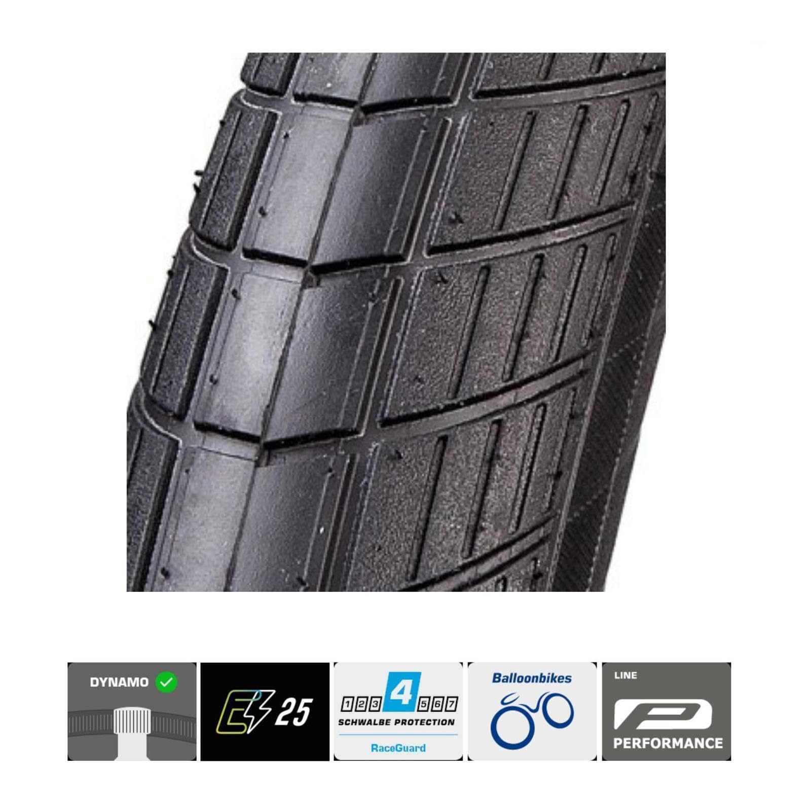 2 x Schwalbe Big Apple RaceGuard Fahrradreifen E-25 Fahrradmantel Decke mit Reflexstreifen 50-559 (26 x 2.00) + 2 Schwalbe AV13 Schläuche inkl. Fahrradklingel