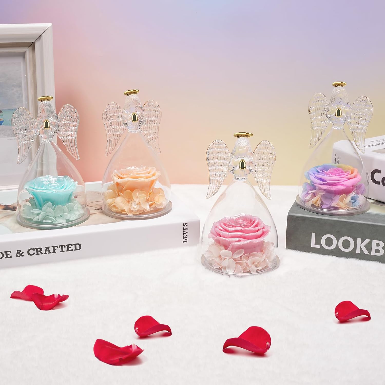 Miofula Valentines Day Preserved Flower Rose Gifts for Her Women,Angel Figurines Forever Real Rose Birthday Gifts for Mom Grandma Wife,Flowers for Delivery Anniversary Mothers Day Rose Gifts for Women - Image 7