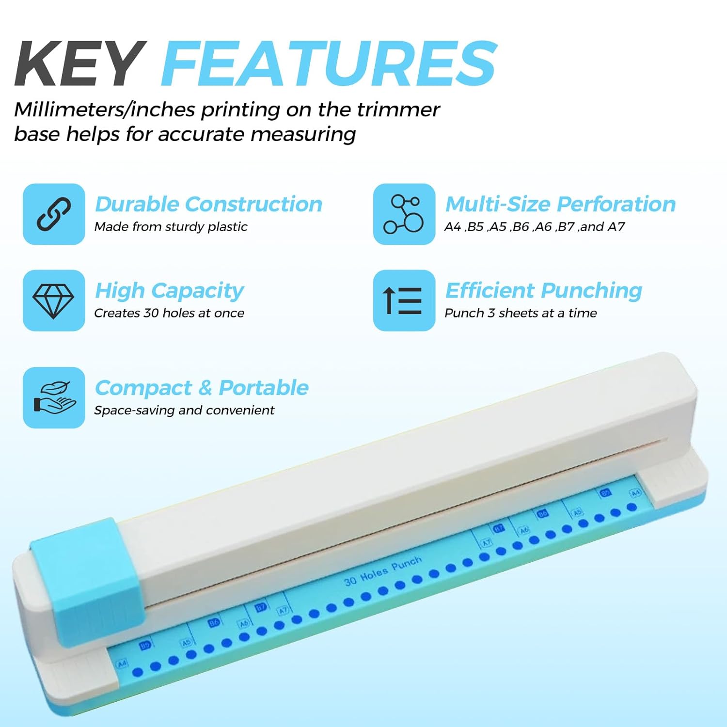 Petyoung 30 Hole Paper Punch, Adjustable Loose Leaf Punch for Discbound Notebooks and Journaling Supplies, 5 Sheets Capacity Spiral Hole Puncher for A4/B5/A5/B6/A6/B7/A7 Paper