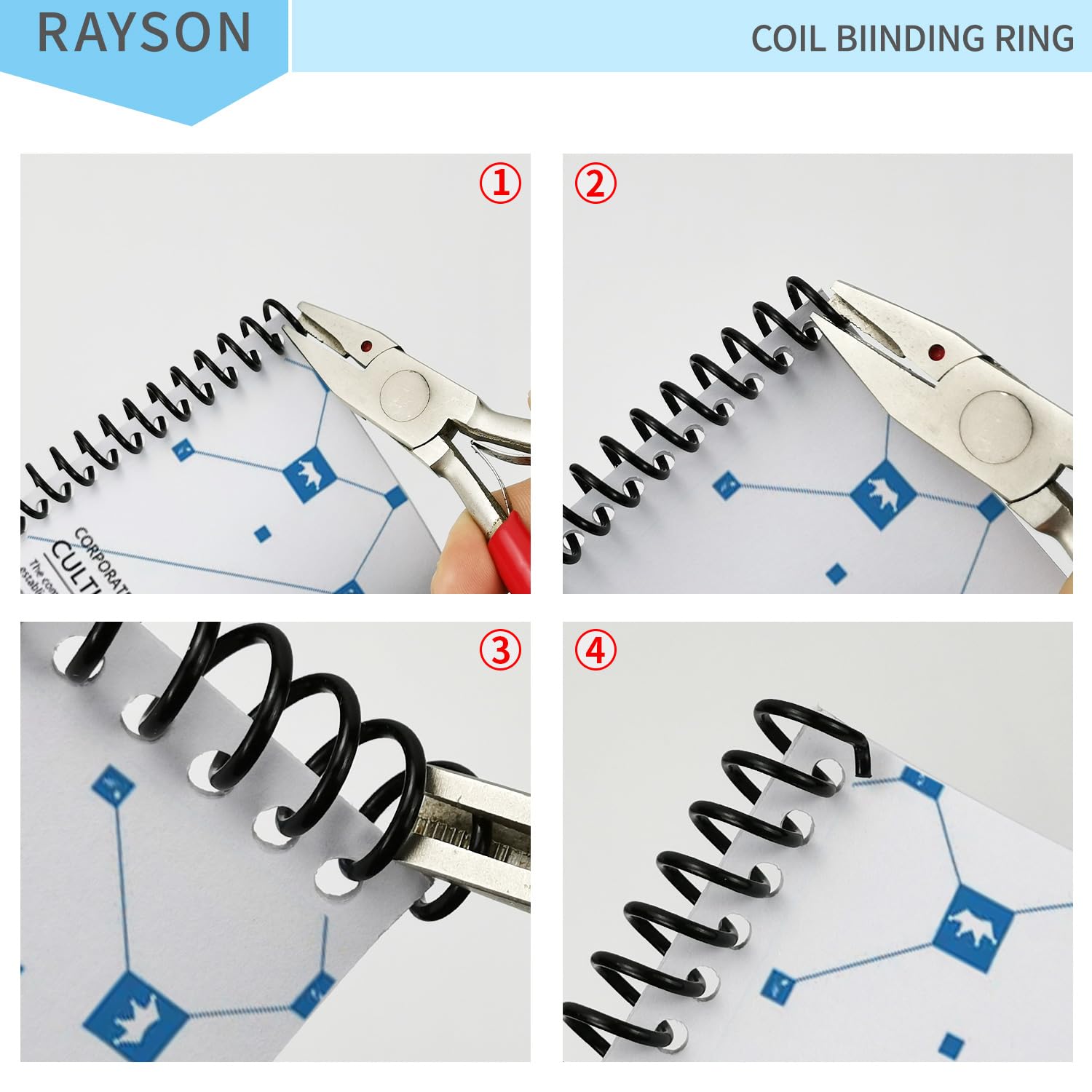 Rayson 9,5 mm Espiral de encuadernación, Negro Espiral plástico, capacidad vinculante 50 hojas, 4:1, 100 unidades