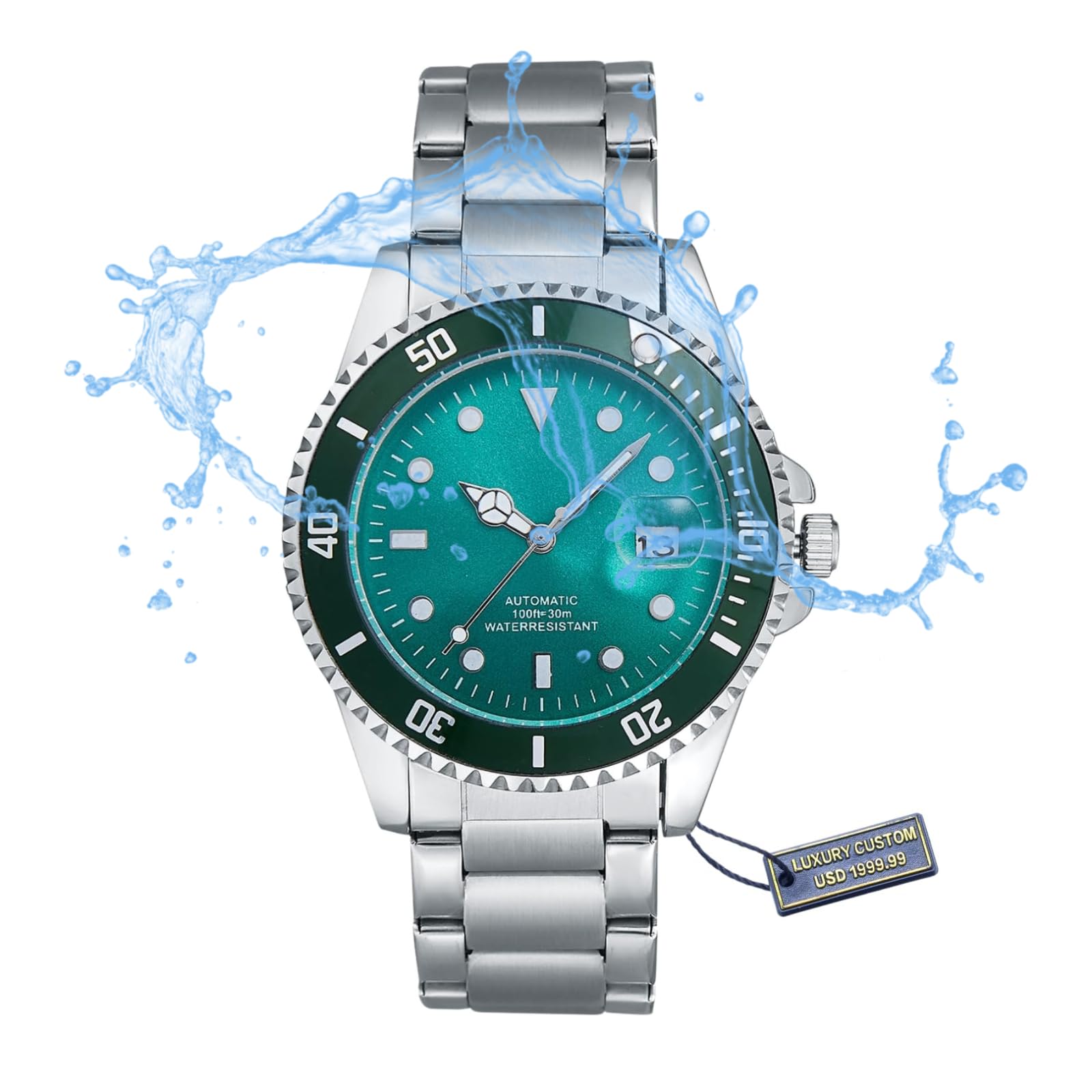 HALUKAKAH Reloj de Buceo 30m Resistente al Agua Billionaire con Esfera Verde para Hombres, Artesanía de Precisión, Elegante Tourbillon Volador Transparente en Parte Posterior, Regalo Atemporal para Él