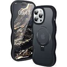 [Cute Wave Frame+Mag Stand] Designed for iPhone 14 Pro Max Case, [Fit for MagSafe] Translucent Silicone Protective Magnetic Ring Phone Case Cover for iPhone 14 Promax 6.7 inch Men Women, Black