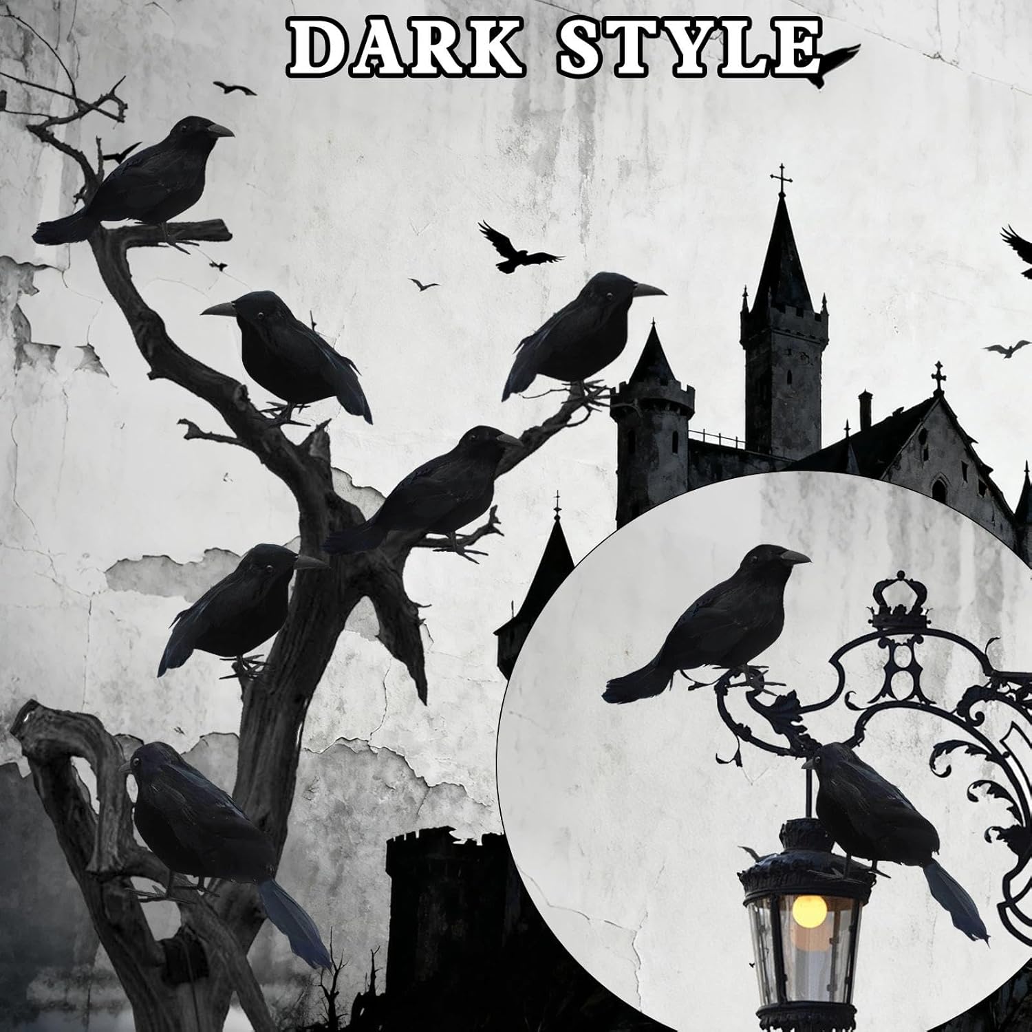 12 Pcs Realistic Black Crows, Small Size Birds Ravens Feathered Animals Party Decorations Gothic Props for Indoor Outdoor