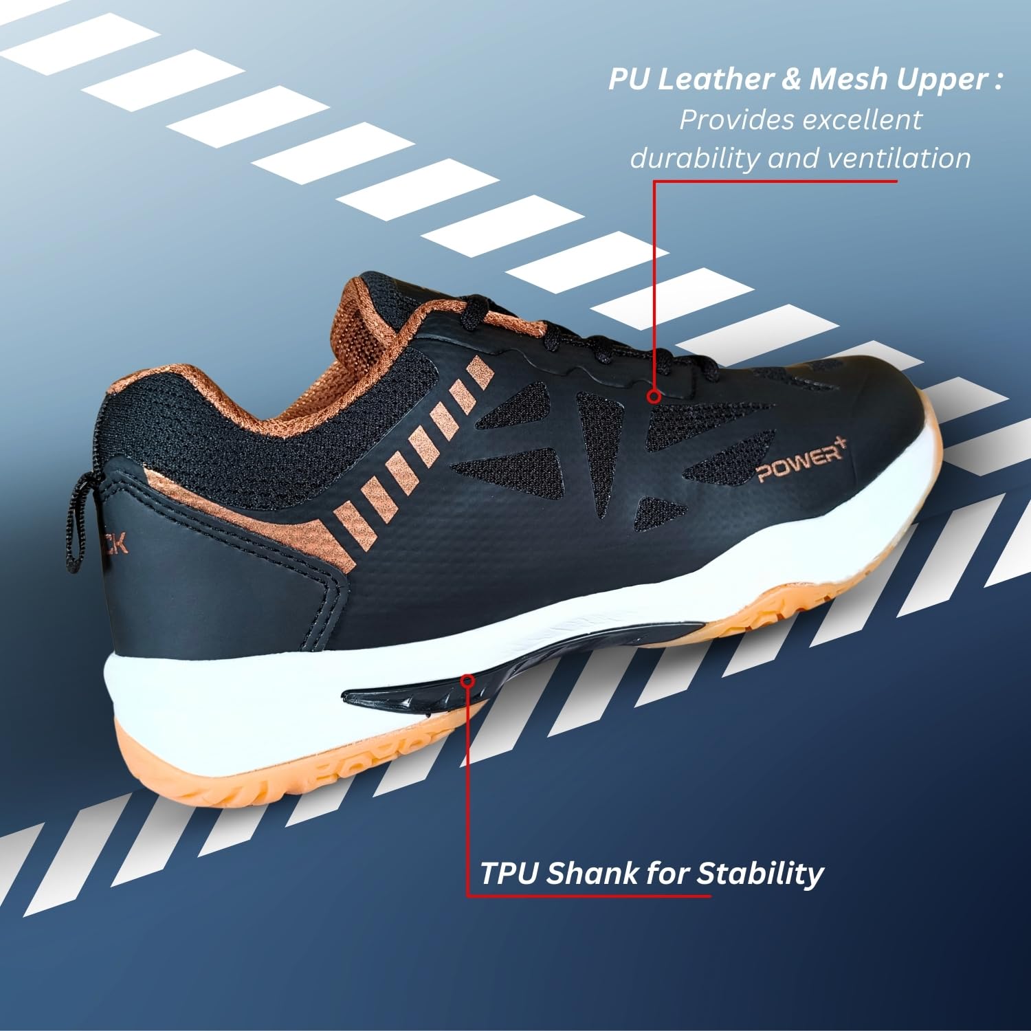 Prokick Men's Power Plus Non Marking Badminton Shoes | Lightweight & Durable Badminton Shoes | Also Perfect for Squash, Table Tennis, Volleyball, Basketball & Indoor Sports black/gold-11 UK 1