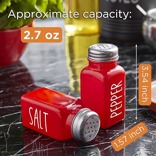 Miniatura 3 de Juego de saleros y pimenteros rojos, decoración y accesorios de cocina de granja roja, bonito salero de cristal para cocina y mesa