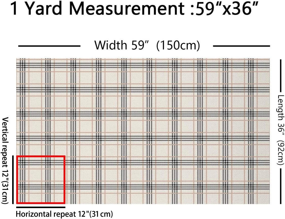 Tartan Plaid Upholstery Fabric for Chairs, Vintage Buffalo Check Outdoor Fabric by The Yard, Farmhouse Gird Geometric Decorative Fabric for Upholstery and Home DIY Projects, 2 Yards, Beige