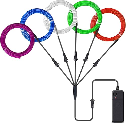 ILEBYGO Kit de luces de neón de alambre EL de 3.28 pies con inversor de batería AA portátil para decoración de fiestas de Halloween y Navidad